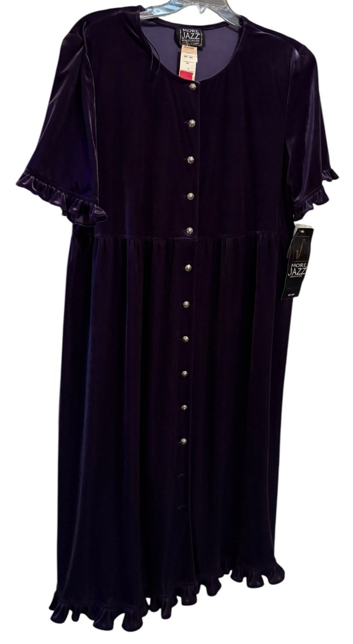Vintage More Jazz Velvet Choir Dress Purple Button Front Ruffle Hem 20WP NWT
