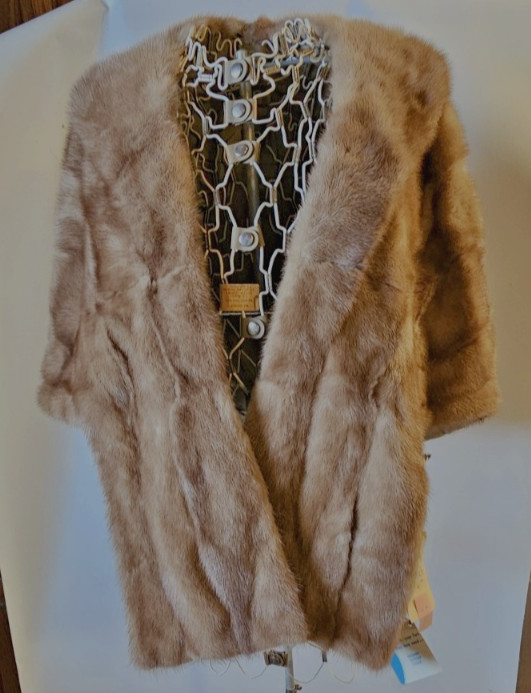 Mink Stole Cape Shawl Collar Satin Lined Pockets Med Brown MCM 50-60’s