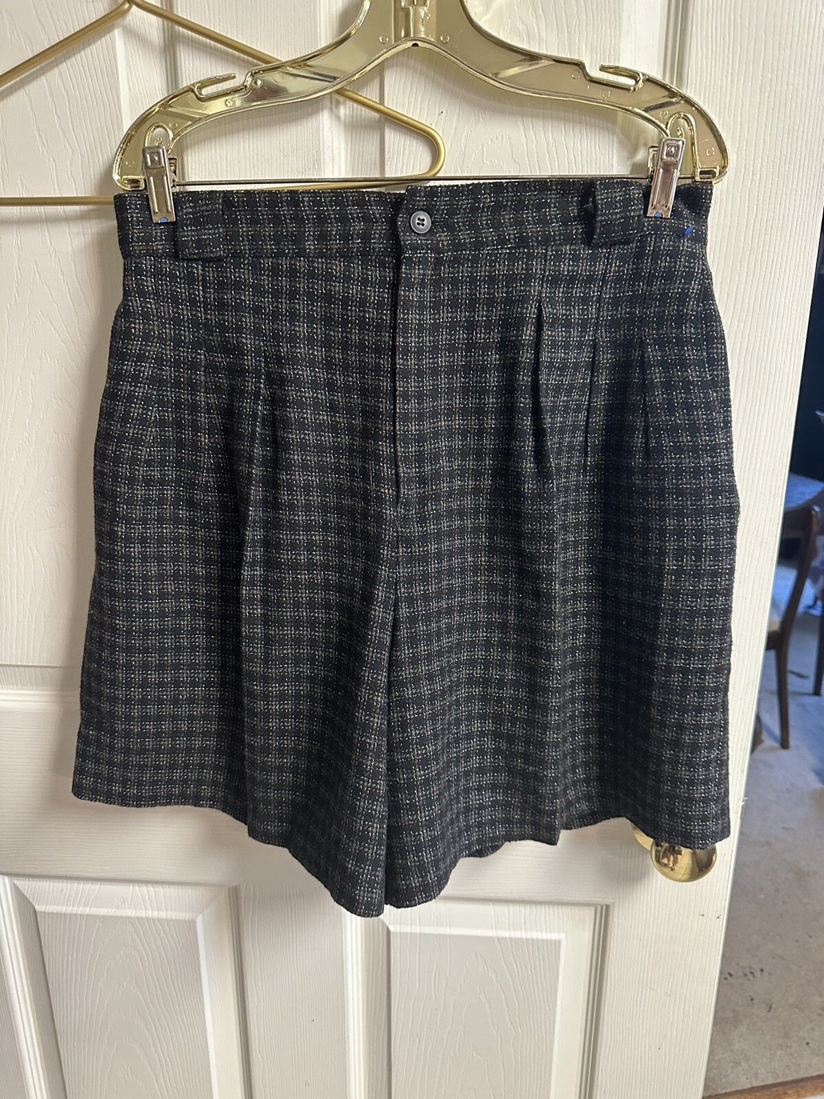 70s Wool Shorts Pants Plaid High Waisted Tailored VTG Academia Large 16 32×20
