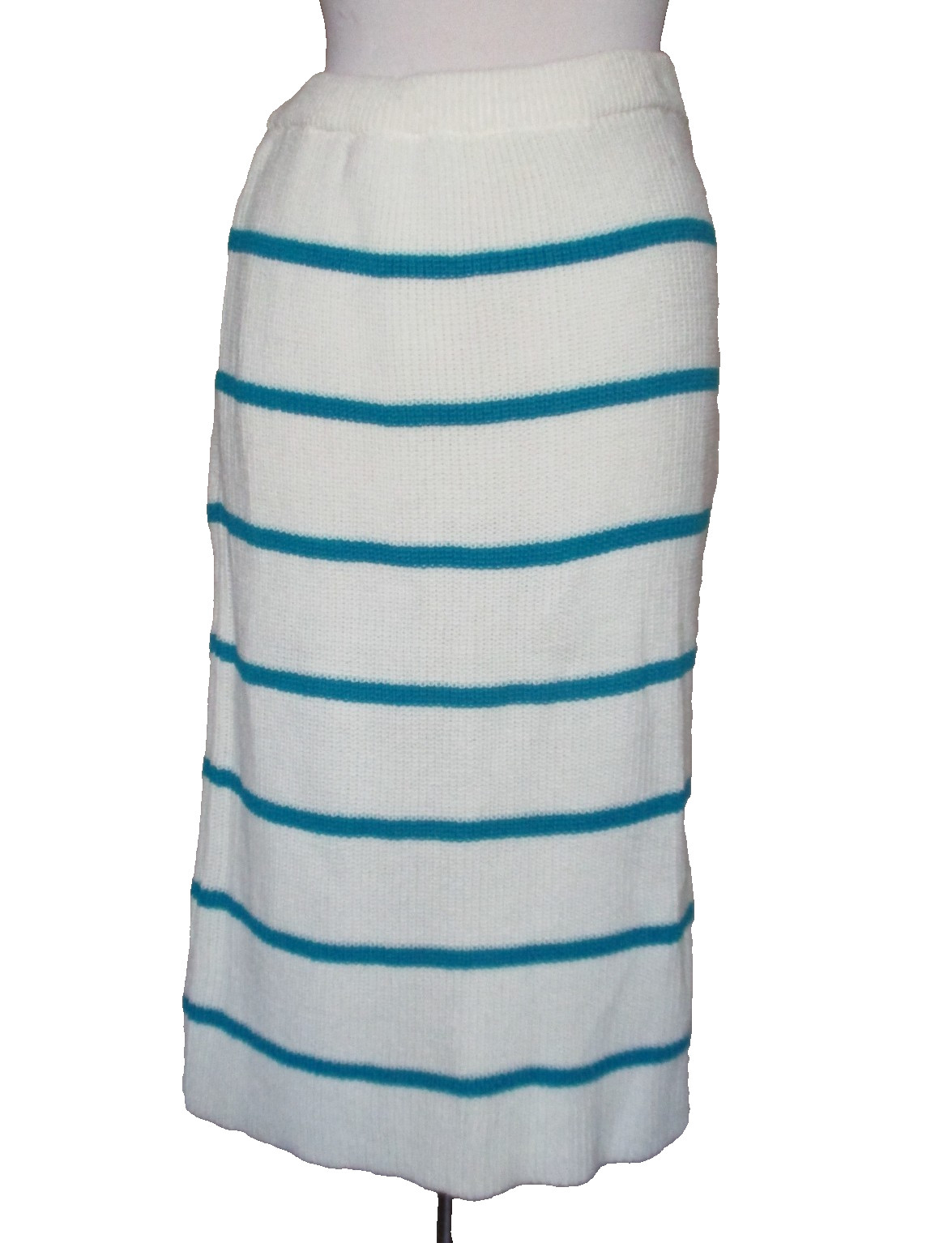 Vintage A’Milano Knit Sweater & Skirt Set M/L Women Ivory Turquoise Striped