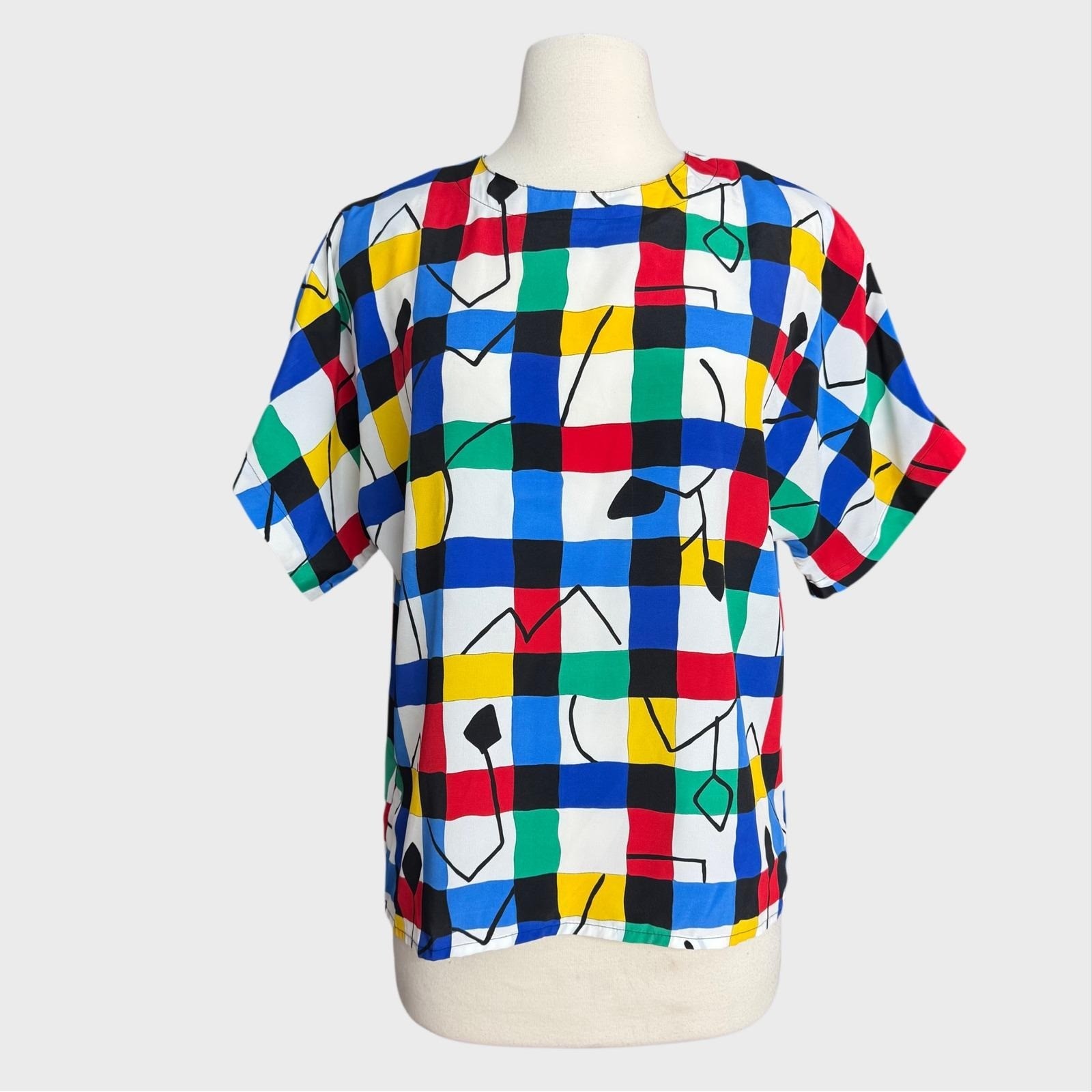 Vintage 80’s Women’s Med Short Sleeve Abstract Geometric Art to Wear Top