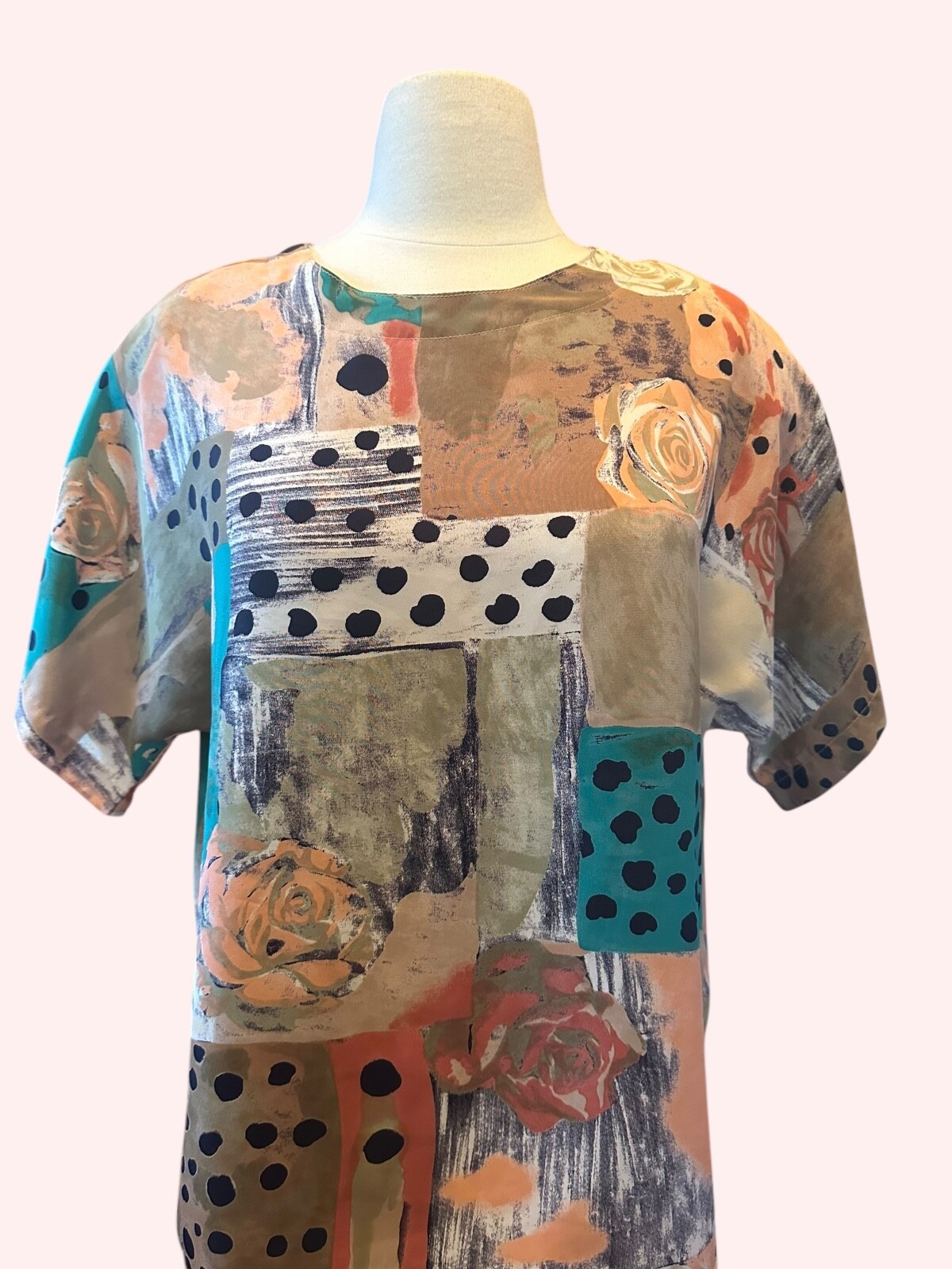 Vintage 80’s coquette pastel blouse with roses and polka dots size medium