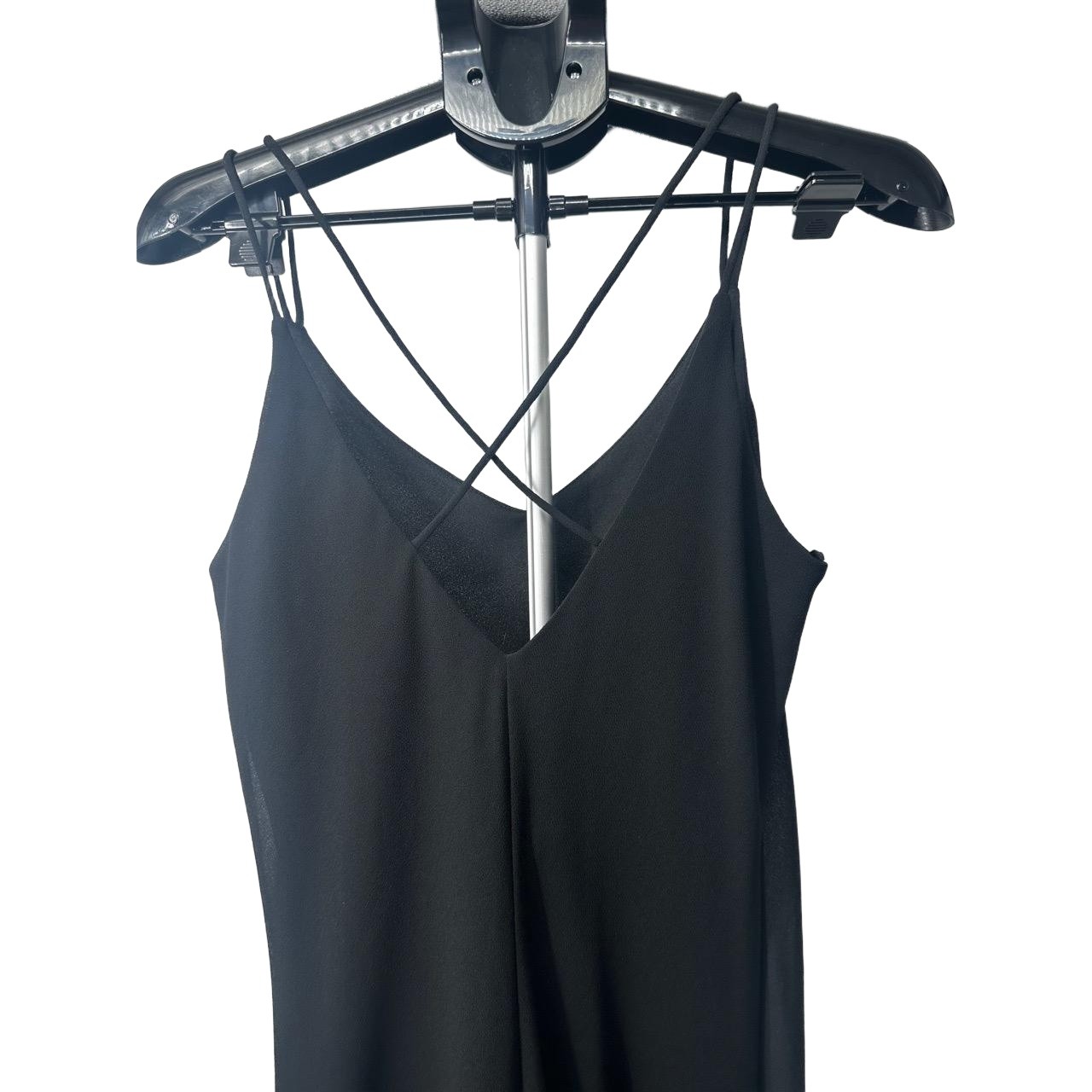 Onyx Nite Black Beaded V Neck Spaghetti Strap Vintage 90s Dress Size 14
