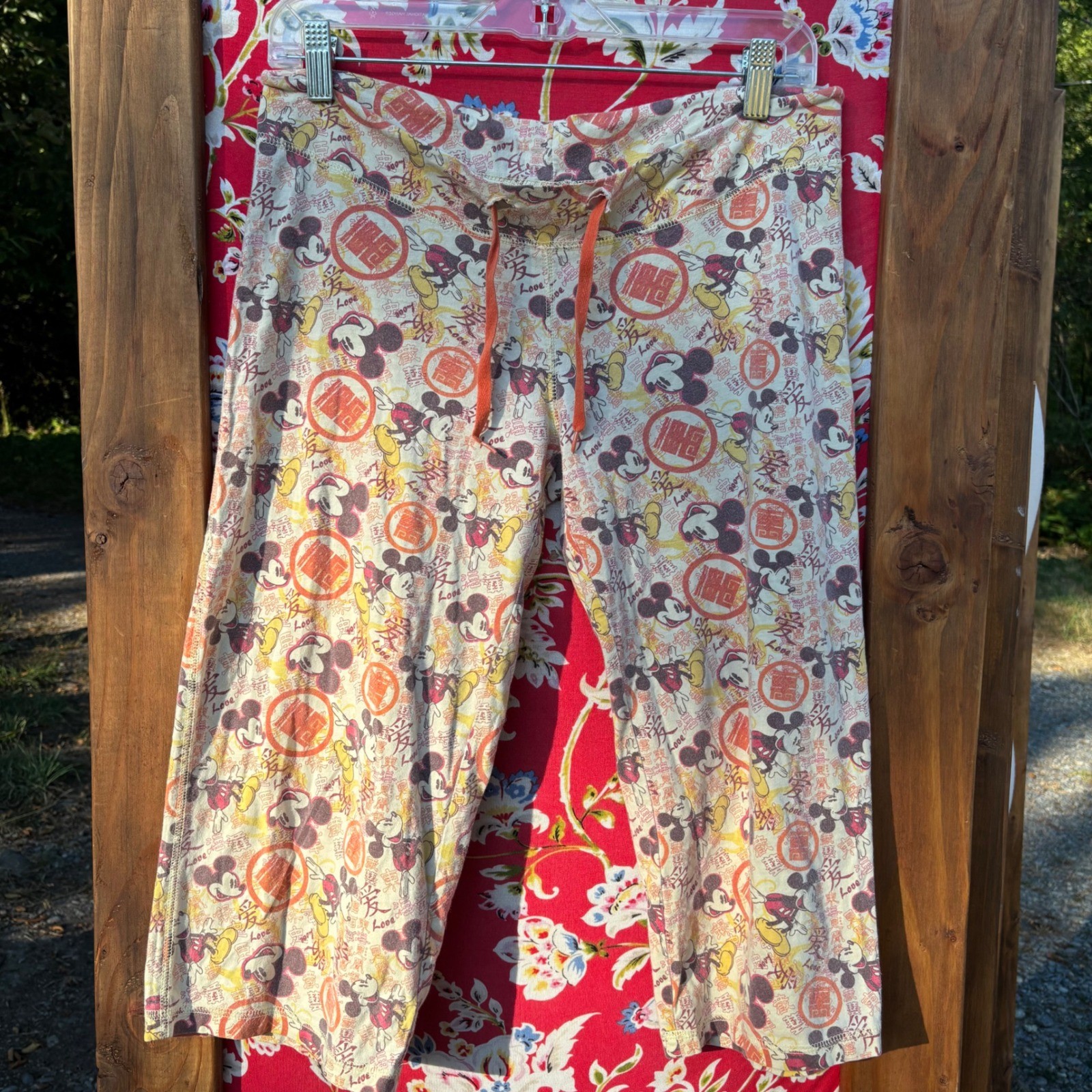 2000’s Low Rise Wide Leg Pull On Drawstring Mickey Mouse Capri Pants Size S