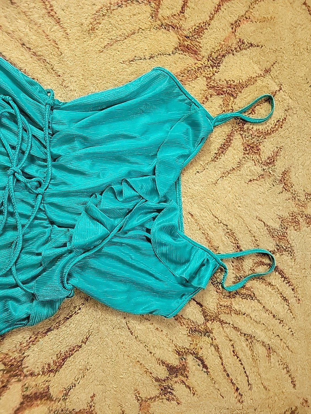 Vintage Flair Teddy One Piece Playsuit Romper Lace Ruffle Union Made Teal Small
