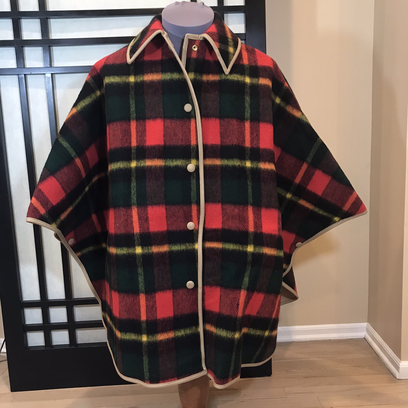 Vtg Raincheetahs Naman Poncho Coat Reversible Union Made MOTH DAMAGE L XL
