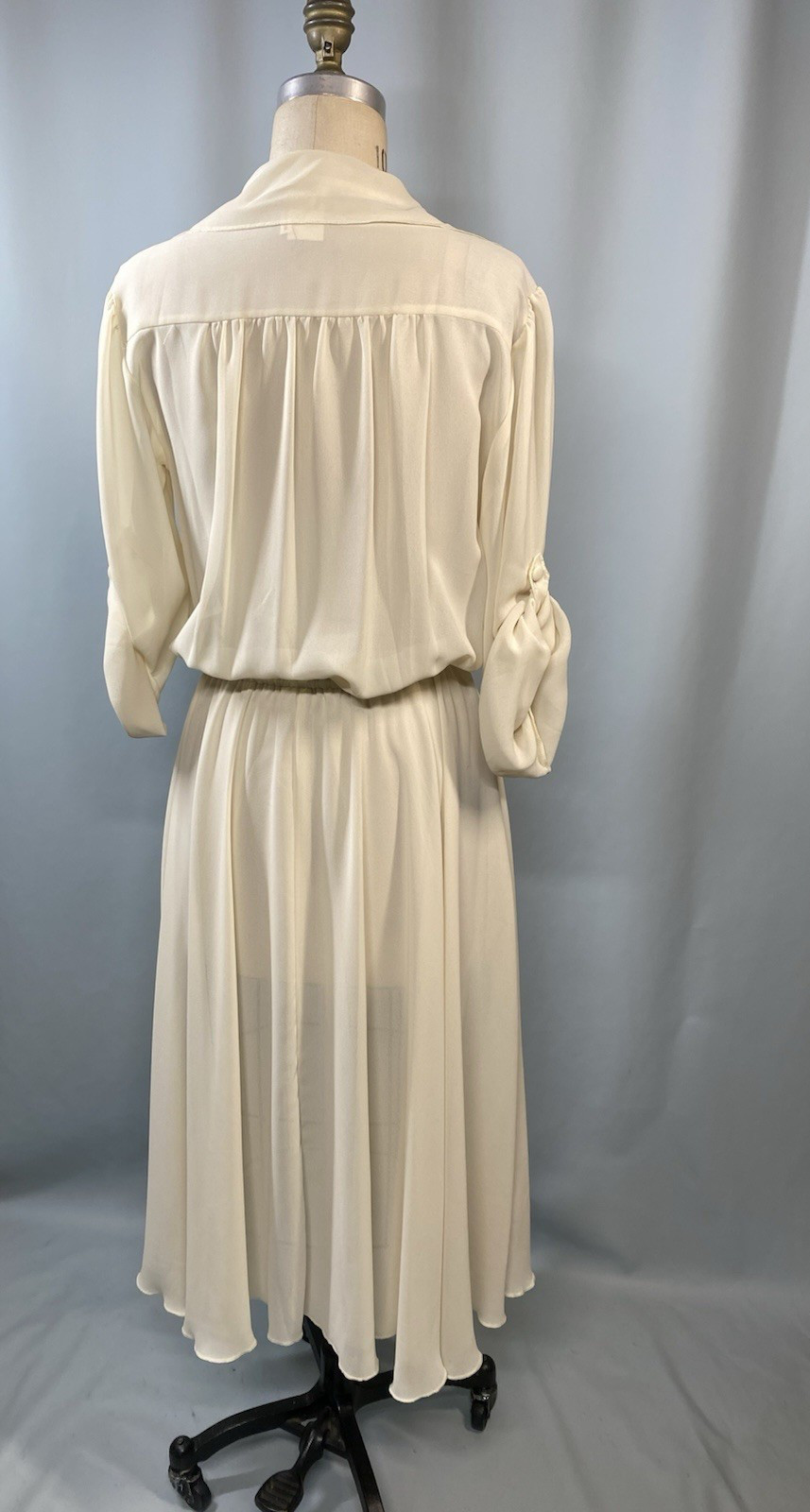 Vintage Dress SIZE 11/12 LARGE ivory white georgette chiffon DIDA 70s 80s sheer