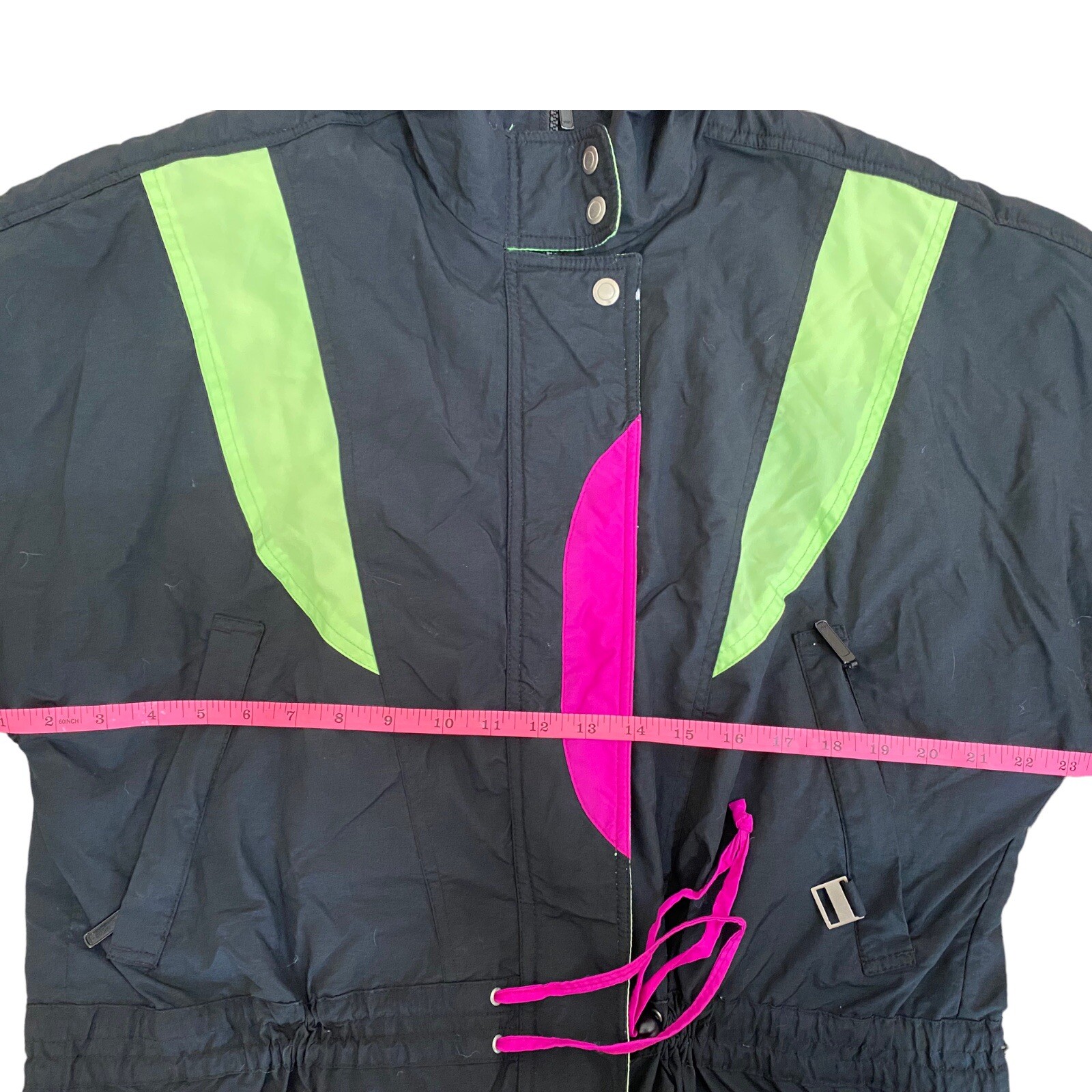 VTG Retro Cornice Color Block Black Purple & Neon Green Ski Jacket Ladies Sz M