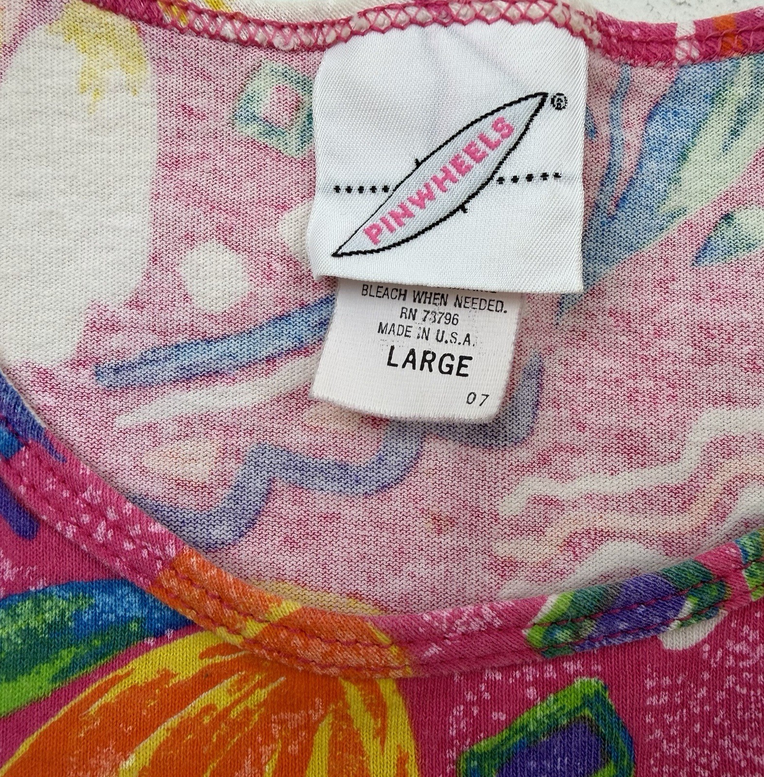 Vtg 80s/90s Pinwheels Colorful Neon Pink Floral Print Sleeveless Knit Top Sz L