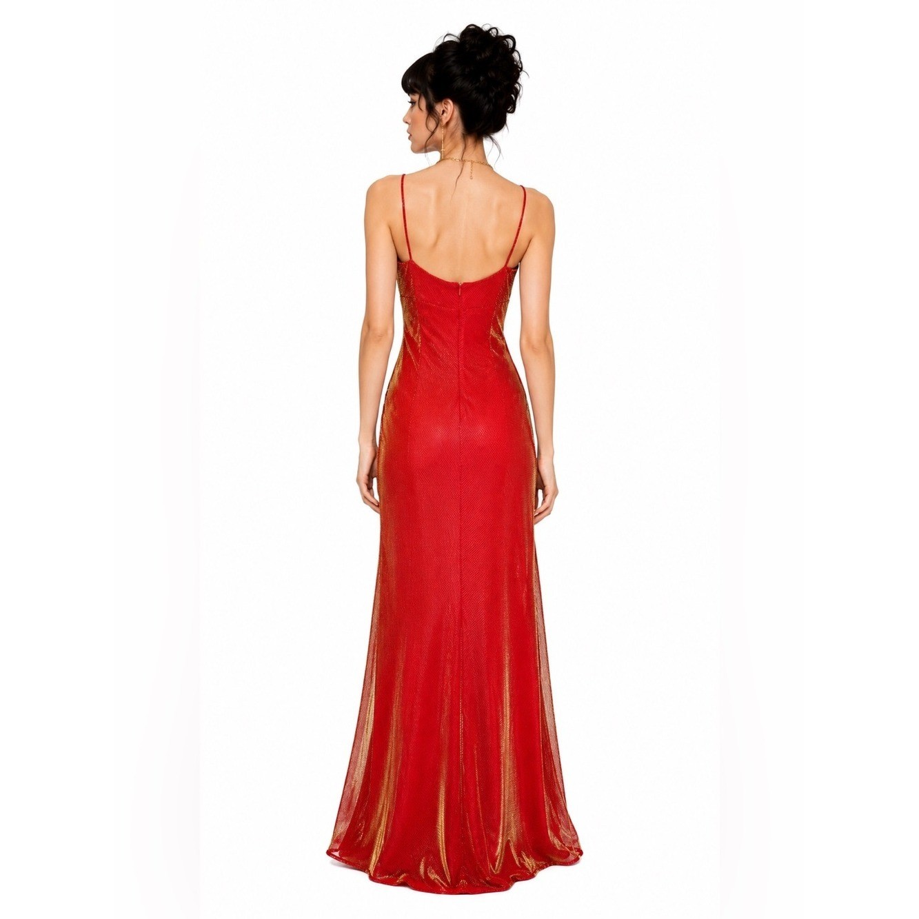 VTG 90s Betsey & Adams Red Gold Metallic Mesh Prom Gown Dress 12P NWT