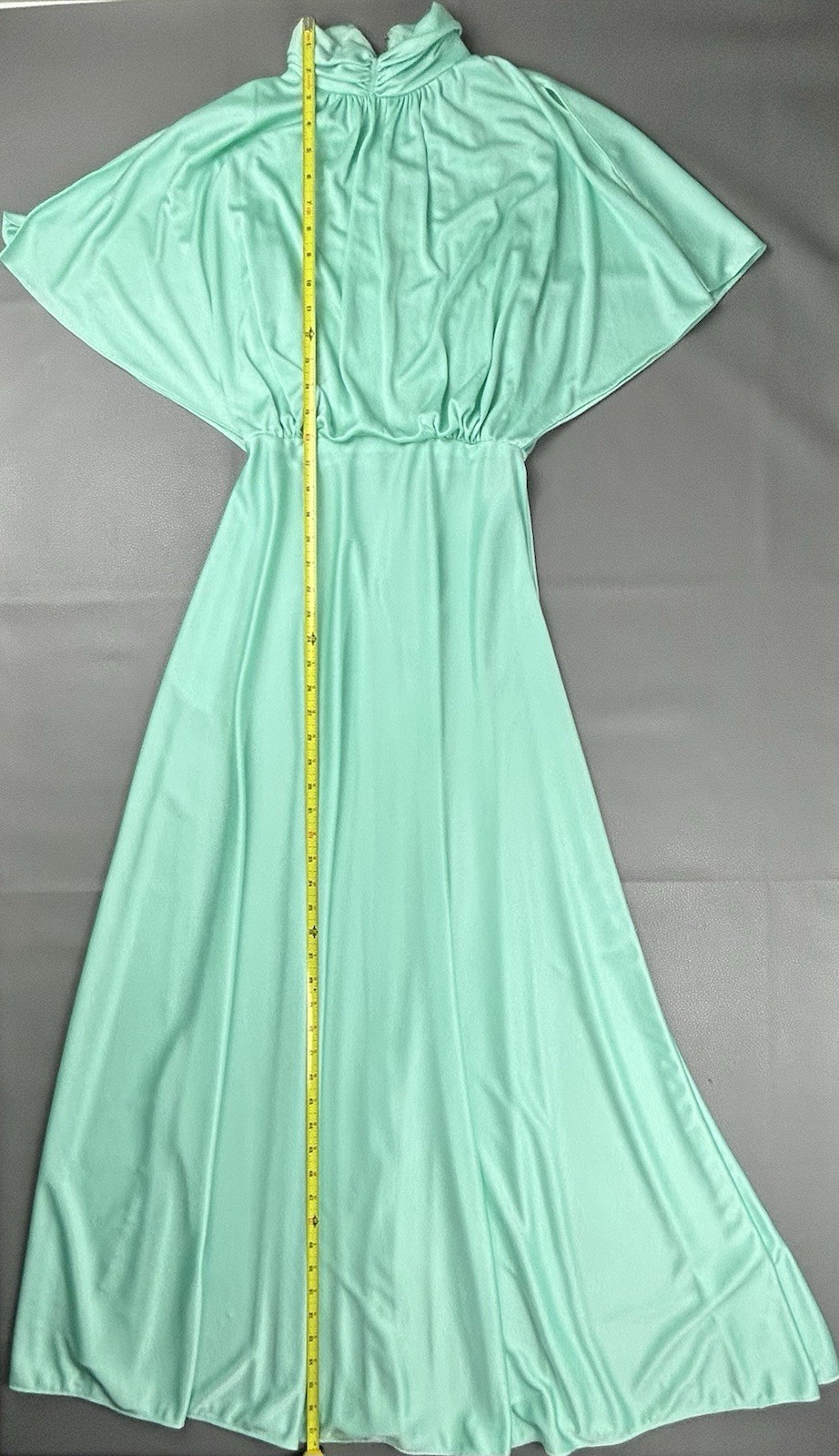 Vintage 1970s Mint Green Dolman Sleeve Maxi Dress Greek Goddess Flowy Size 12