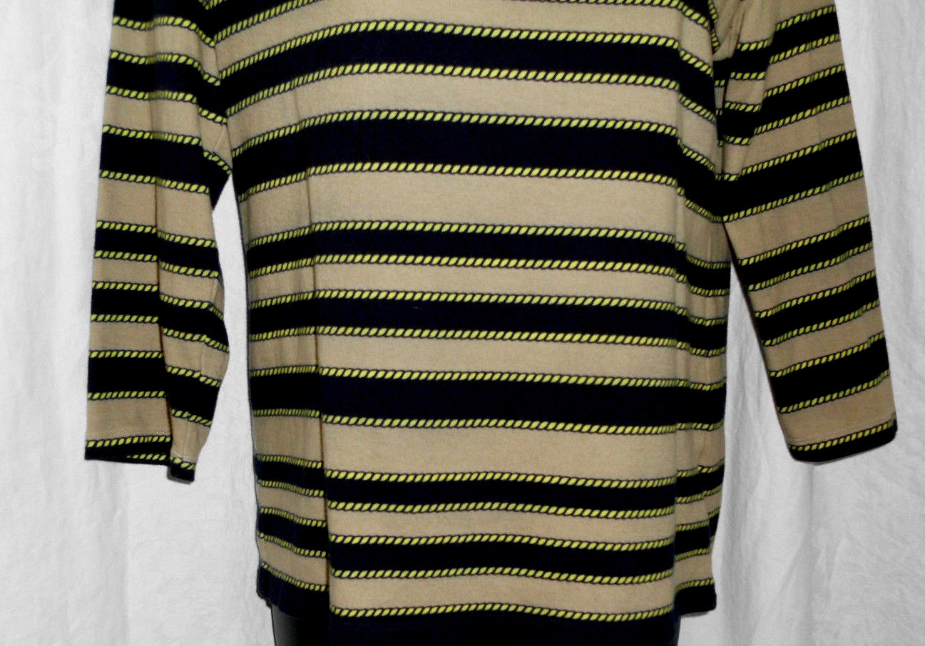 Vintage Jones New York Knit Top Size L MultiColor Stripe 100% Cotton 3/4 Sleeves
