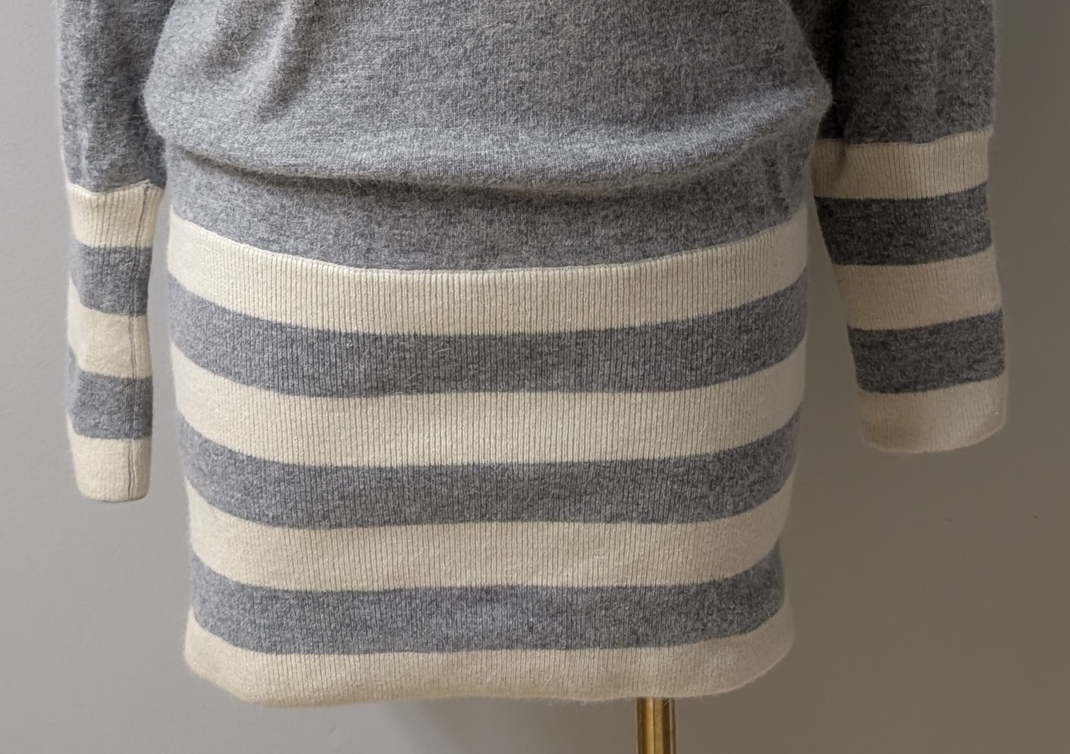 Vtg Linda Allard Ellen Tracy Gray Cream Mini Sweater Dress Lambs Wool Angora S/M