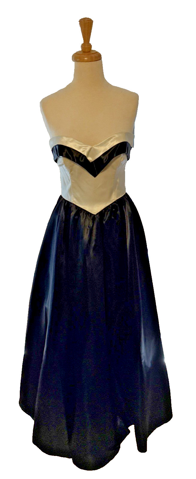 VTG 80s Gunne Sax by Jessica McClintock Black White Satin Strapless Gown Sz SM