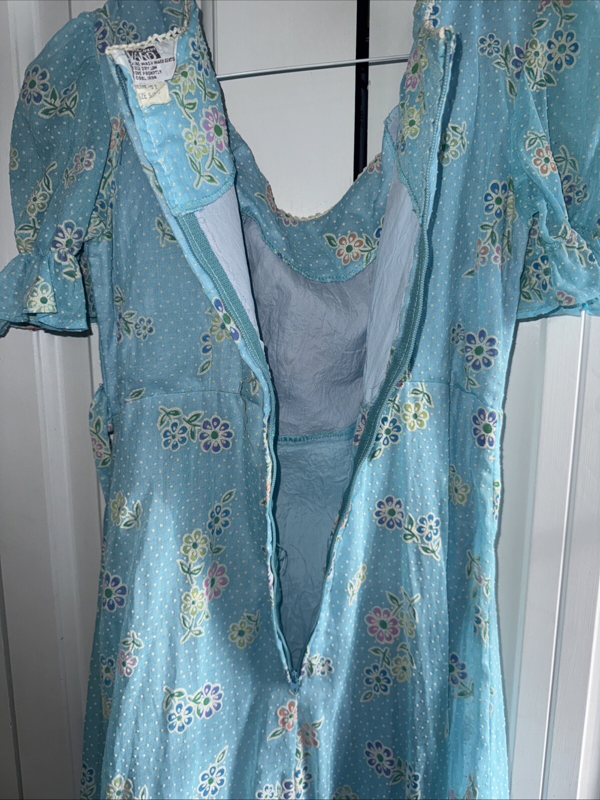 Vintage 1960s Flocked Floral Puff Sleeve Maxi Dress By Montgomery Ward Size 9/10