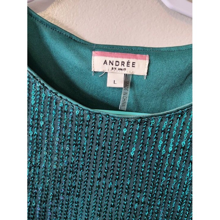 Andrée by Unit Blouse Emerald Green Sequin Long-Sleeve Party Top Size L