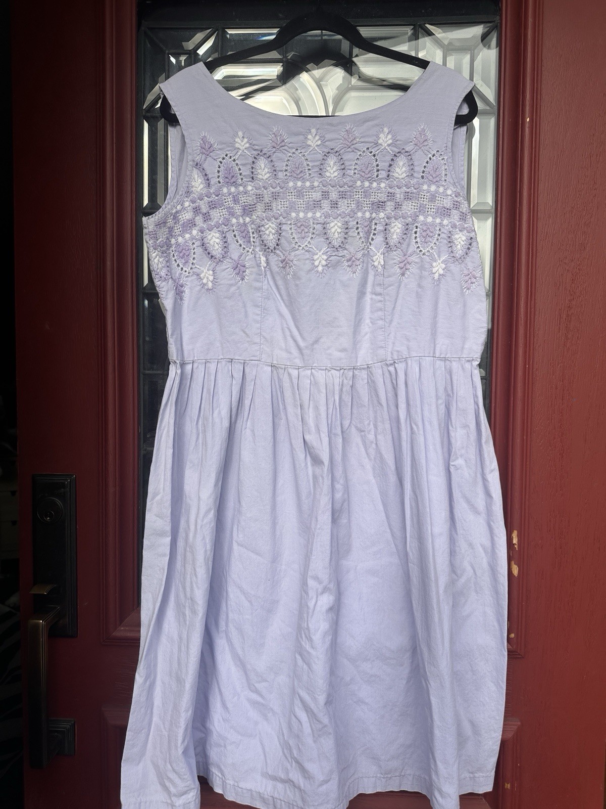 Vintage Large Lavender Embroidered Dress Retro Cottagecore