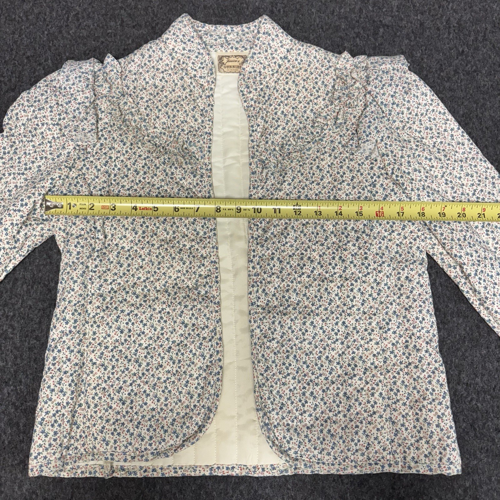 VTG 70s Jessica’s Gunnies Gunne Sax Ivory Floral Ruffle Quilted Jacket Top
