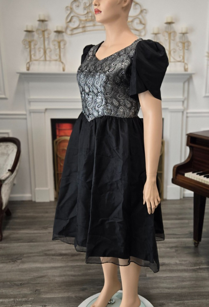 Al’s Formalwear Vintage 80s 90s Black & Silver Prom Party Formal Dress sz 18