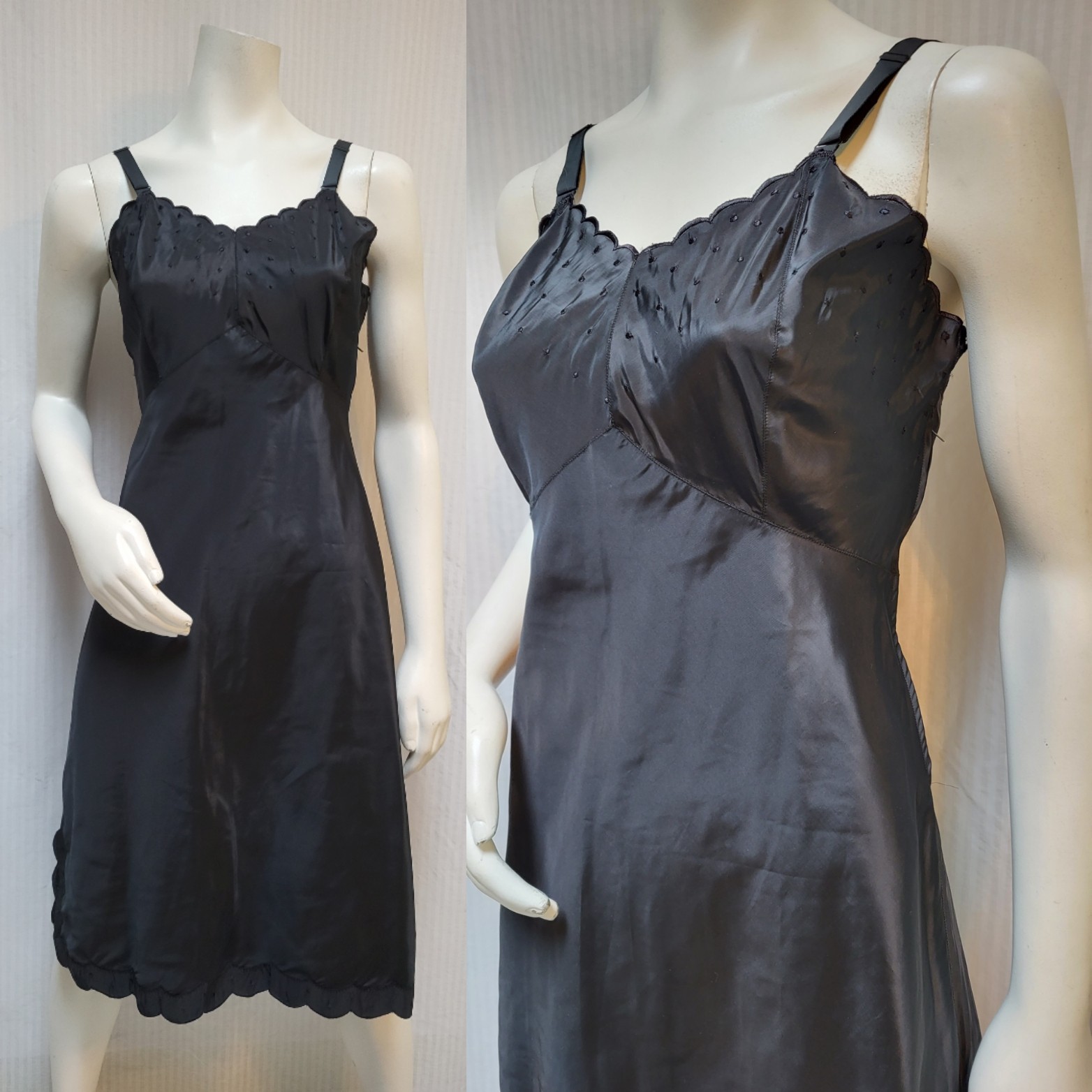 Vintage 40/50s BARBIZON Candie Tafredda Black Full Slip Lingerie – Size M – EUC