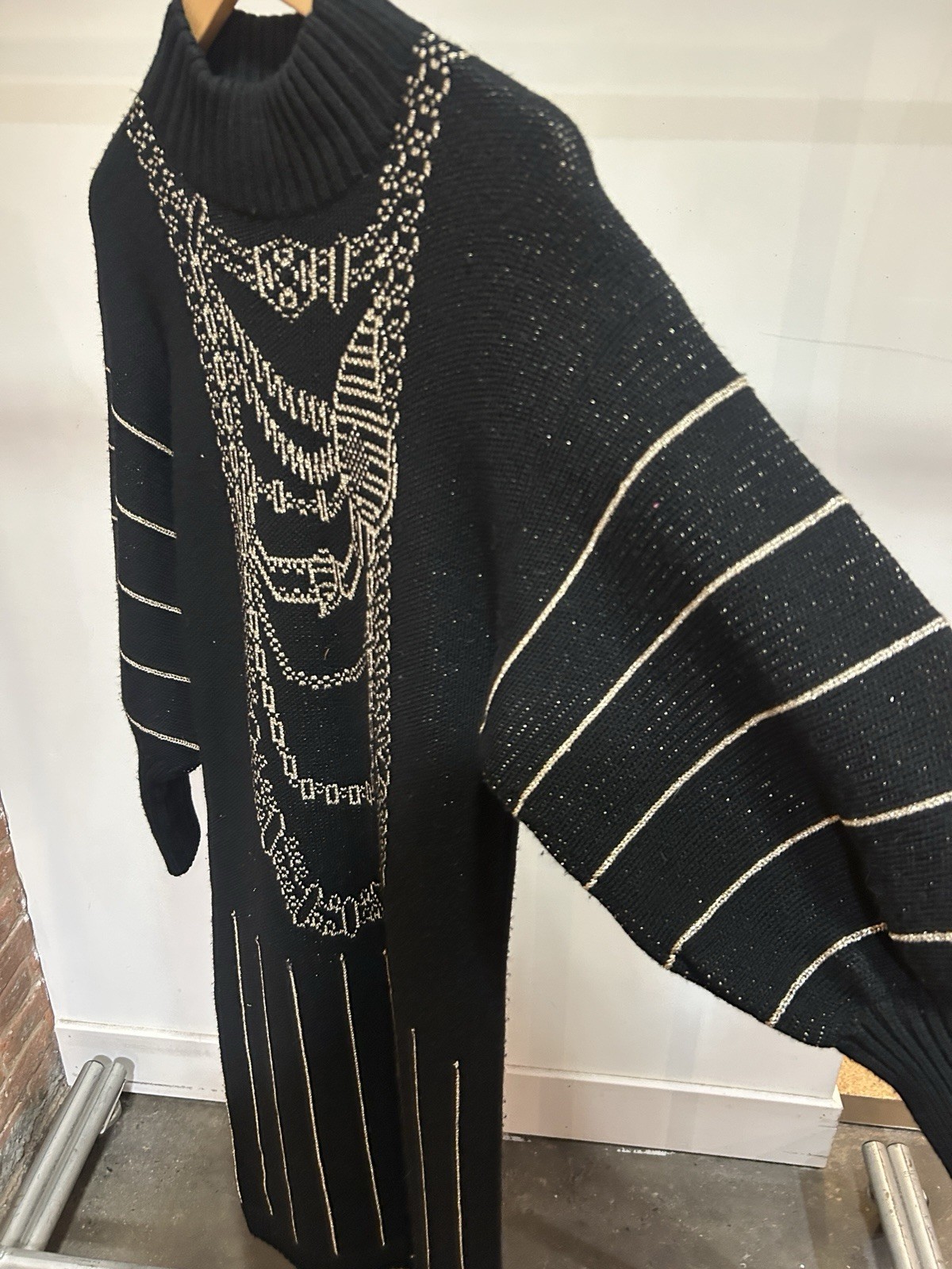 rare vtg 1980s zandra rhodes london trompe l’œil jewelry handknit sweater dress