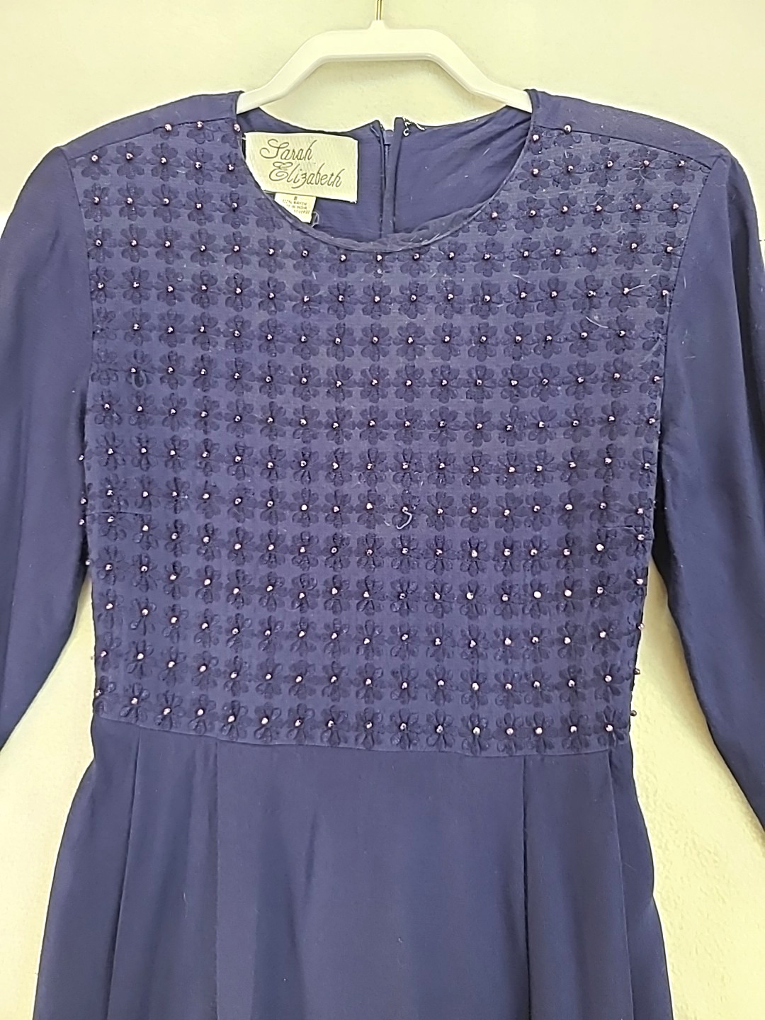 Vtg long Sleeve Floor Length Blue Dress Featuring Beaded Embellishments