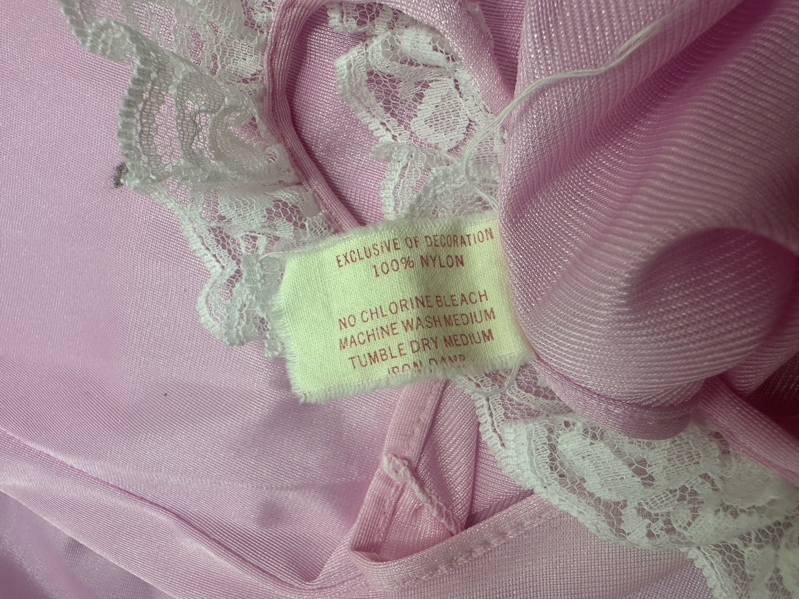 Vintage Spotlight Long Pink Lace Ruffle Nightgown Size Small Silky Nylon