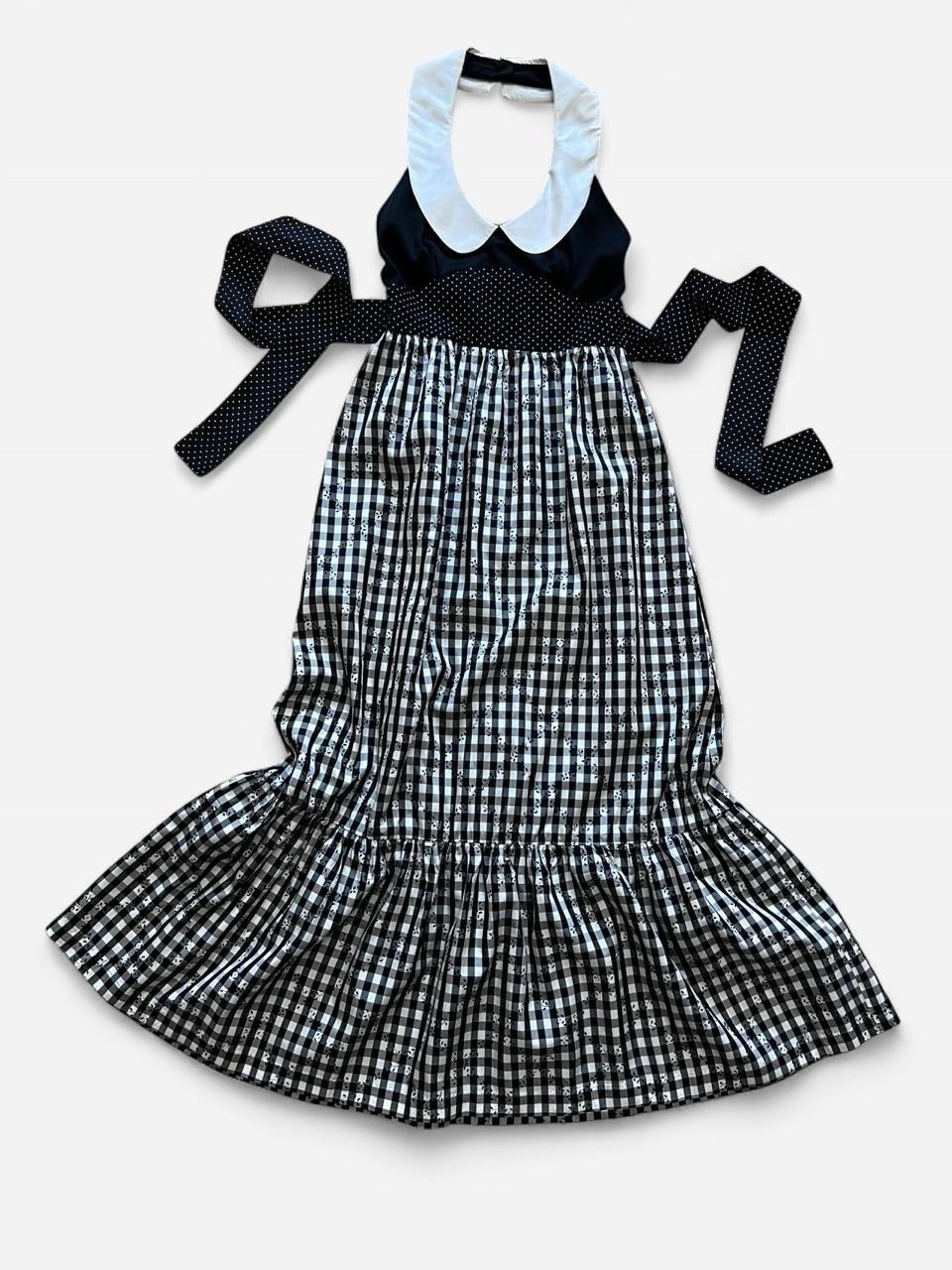 True Vintage 50s 60s Backless Halter Maxi Dress Retro Gingham Rockabilly Small
