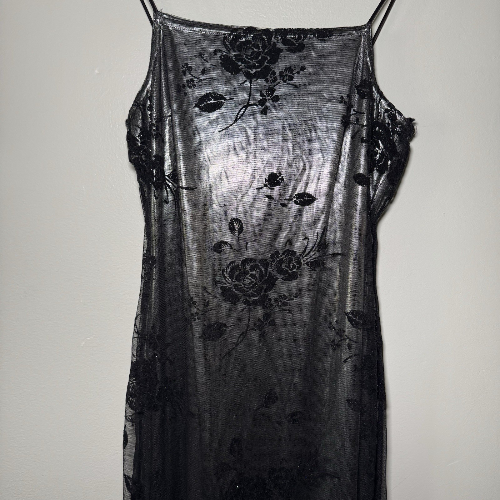Vintage 90s L.A. Glo Foil Formal Dress Prom S Homecoming Lace