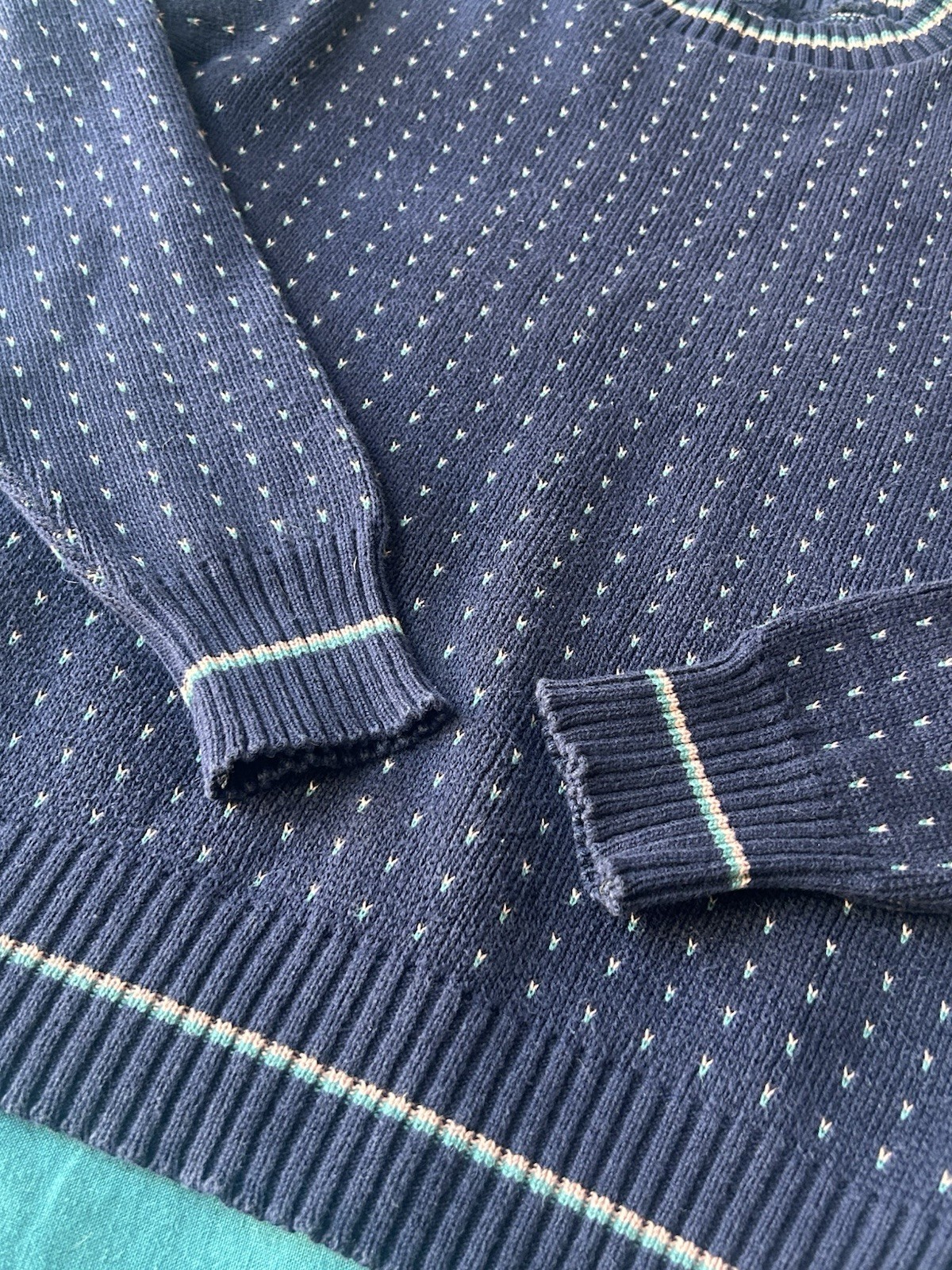 Vintage 80s Preppy Striped Sweater, Cotton In Navy Blue Pink Green, Small-Medium