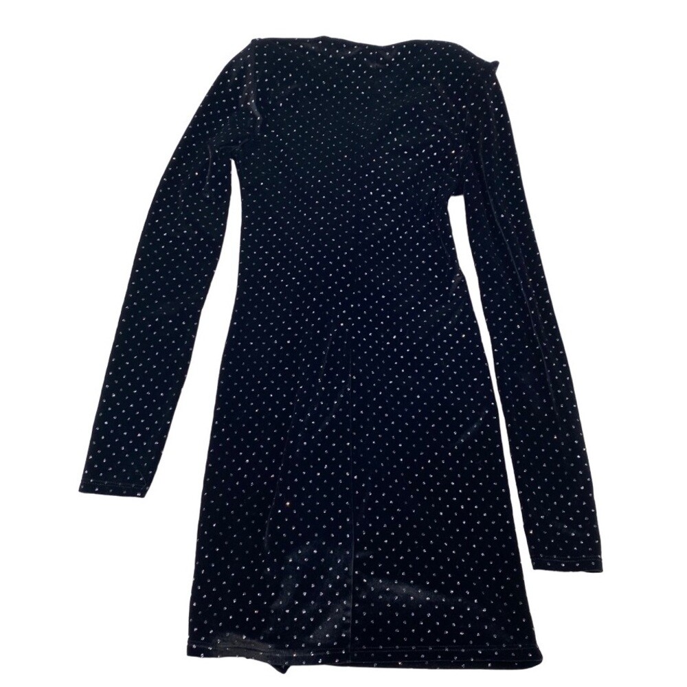 Zara Trafaluc Velvet Ruffle Zip Black Glitter Dot Bloggers Favorite Dress Small