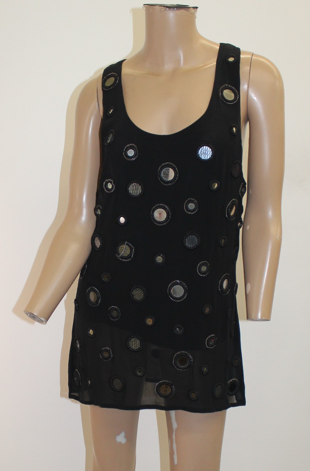 Alice + Olivia Vintage Mirrored Black Silk Chiffon Racerback Tank Top or Dress