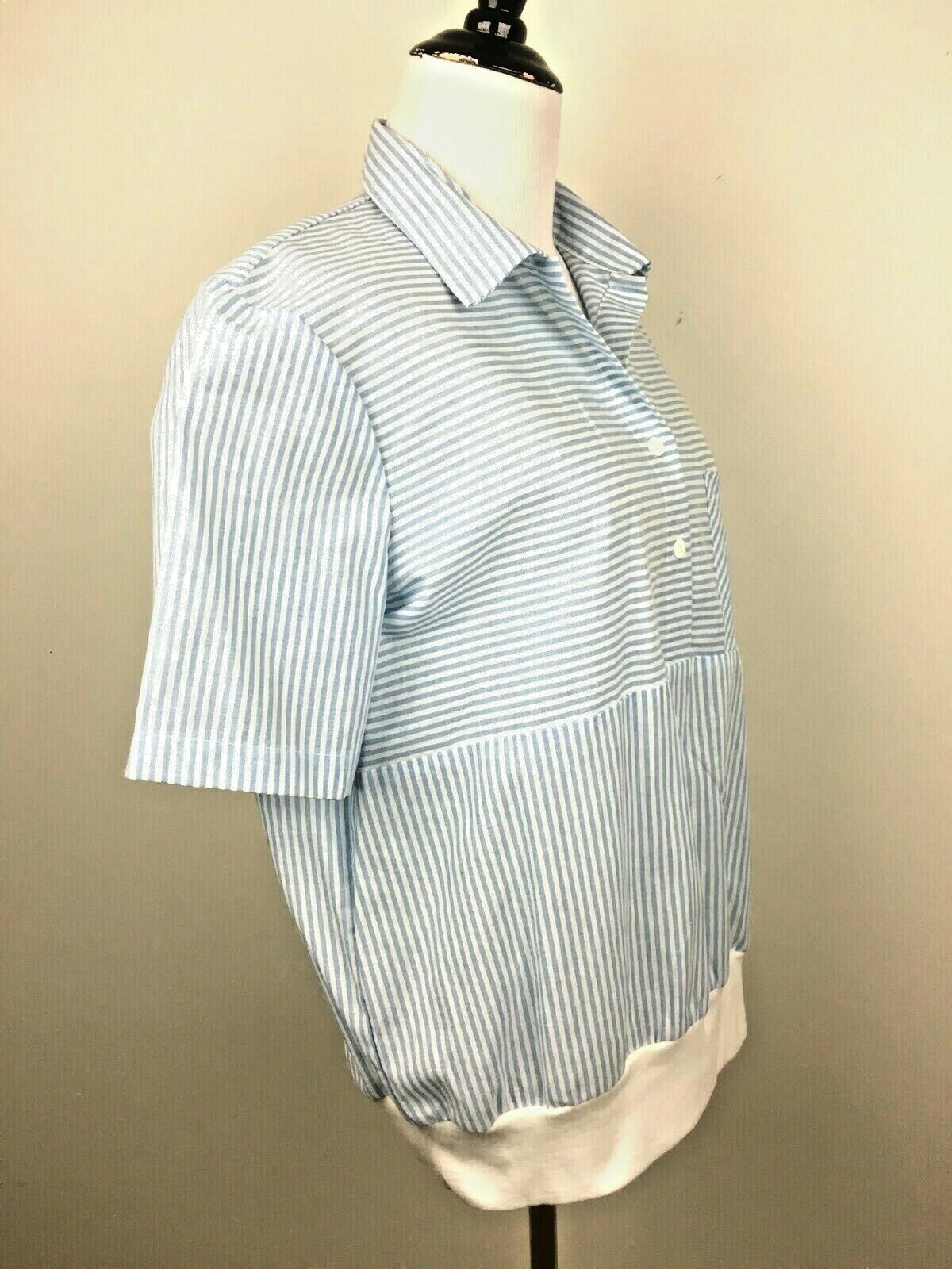 Vintage Womens Top Blue White Stripe LORI Pullover Shirt Waistband Blouse