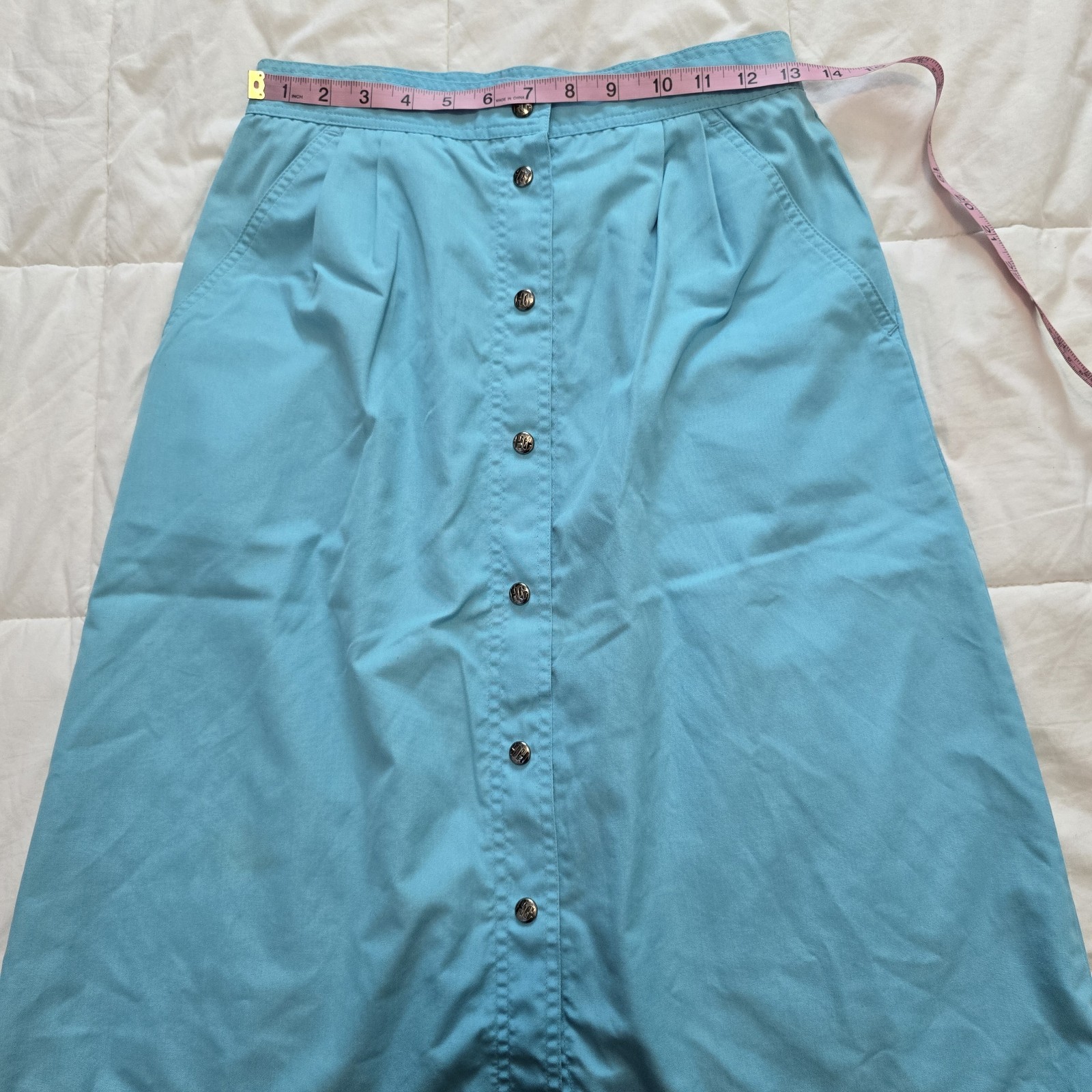 VTG Hunter’s Glen Pastel Blue Button Front A-line Skirt Sz 9/10 Retro Preppy Y2K