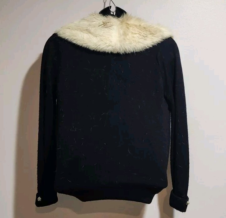 Vintage Black Orlon Sweater Mink Collar Kin Kaid Knits Turbo Interlock