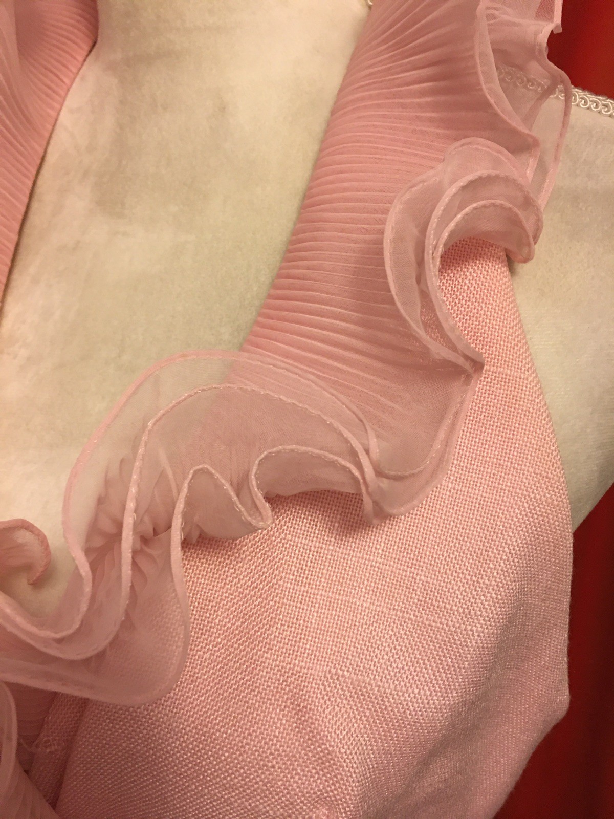 Mollie Parnis Boutique vintage 70s ruffle trim halter gown pink small hostess