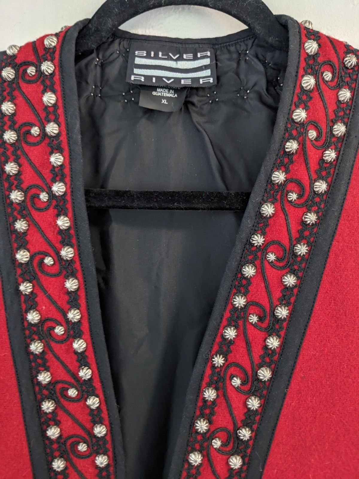 Vintage Silver River Red Black Wool Vest Gold Studded Women’s Size XL