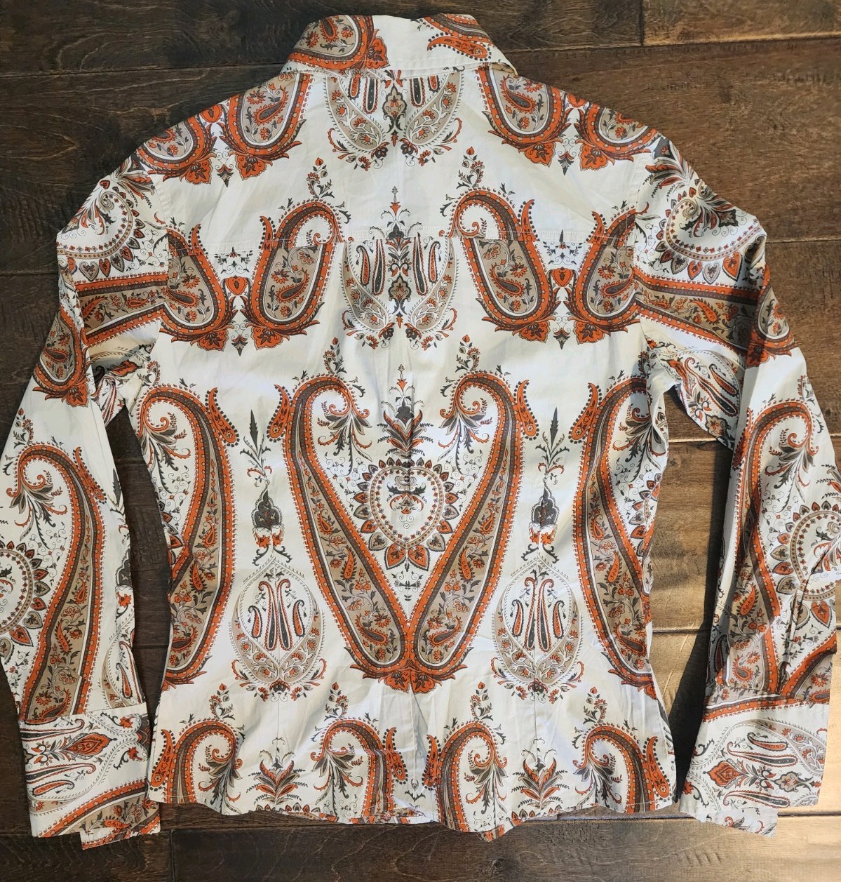 🐎Esprit VTG 90’s WOMEN’S Orange and Gray Paisley Button-Down Shirt. SZ M✨️ Y2K