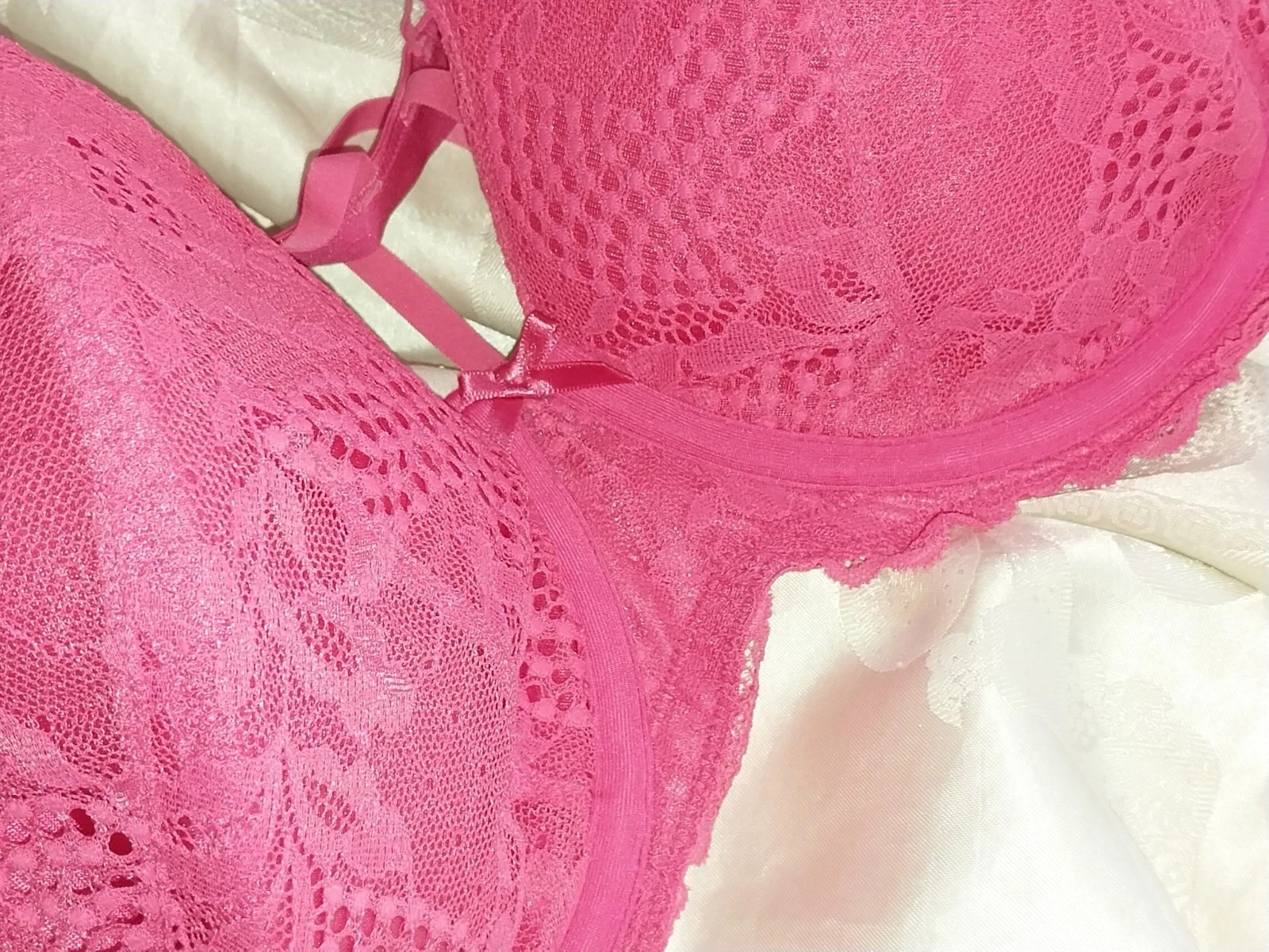 VTG HOT PINK LACY STRAP Cage UW PUSH UP Boost BOMBSHELL GLAM BRA 38G NEW