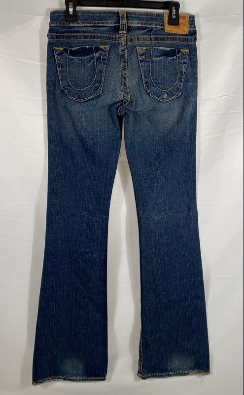 True Religion Women’s Blue Flare Jeans Distressed Made in USA Vintage Y2K Sz 29