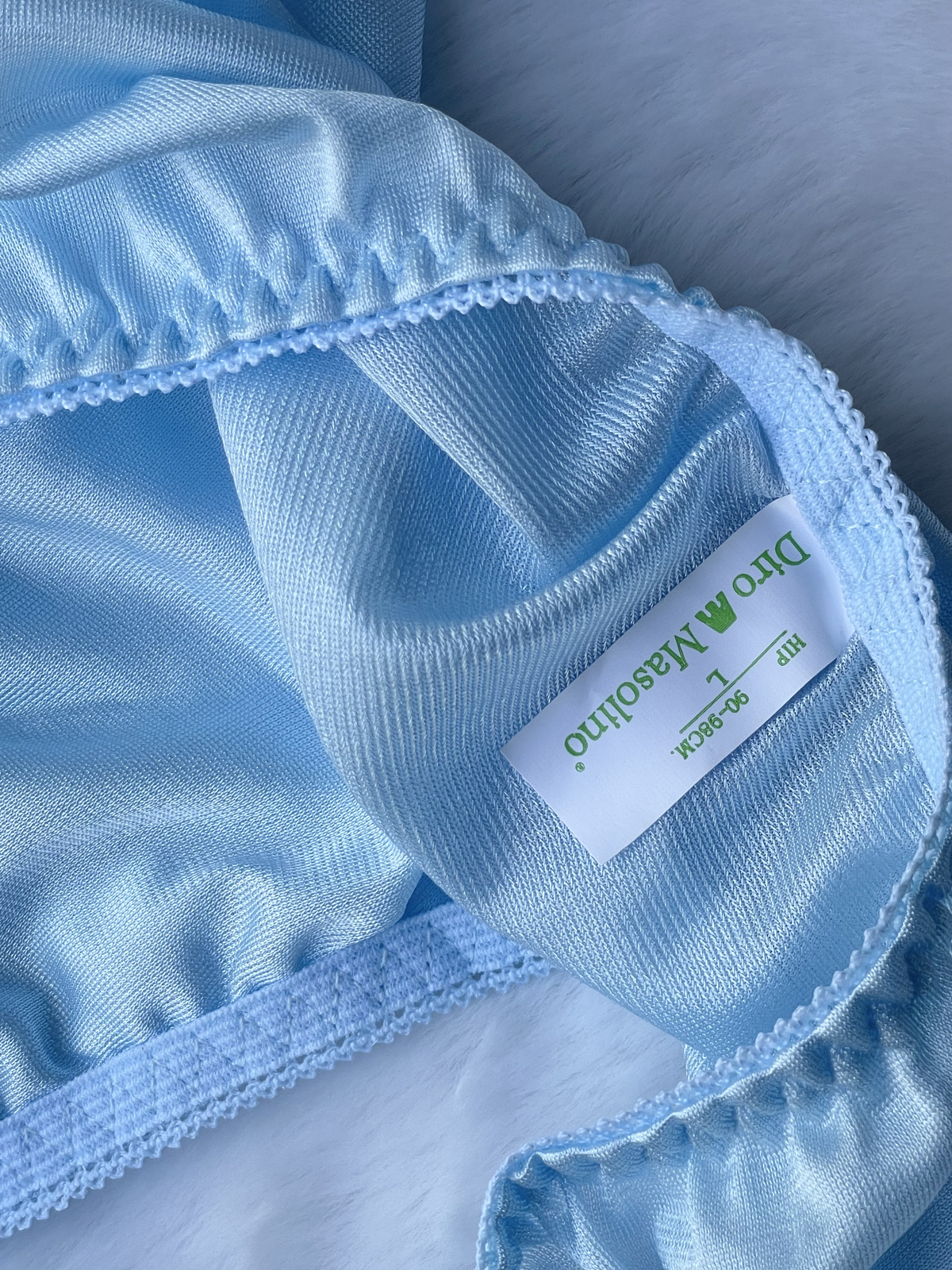 Vtg Slippery Powder Blue Nylon Panty Sheer Lace Hi Cut Briefs SZ.5-6 Hip 35-38″