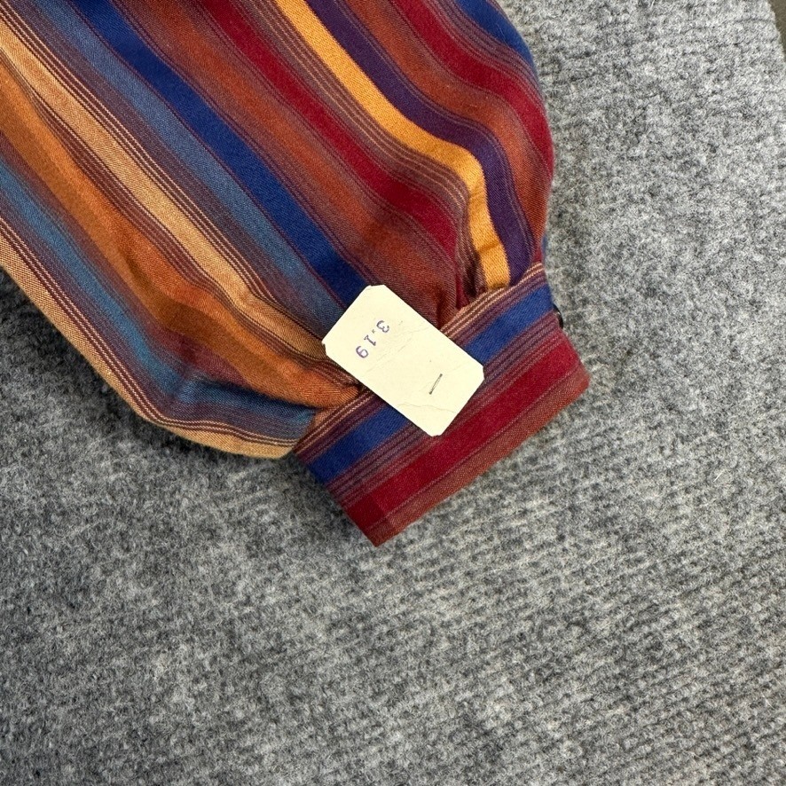 John Weitz Vintage 80s Blouse Band Collar Striped Multi-Color Long Sleeve Size 8