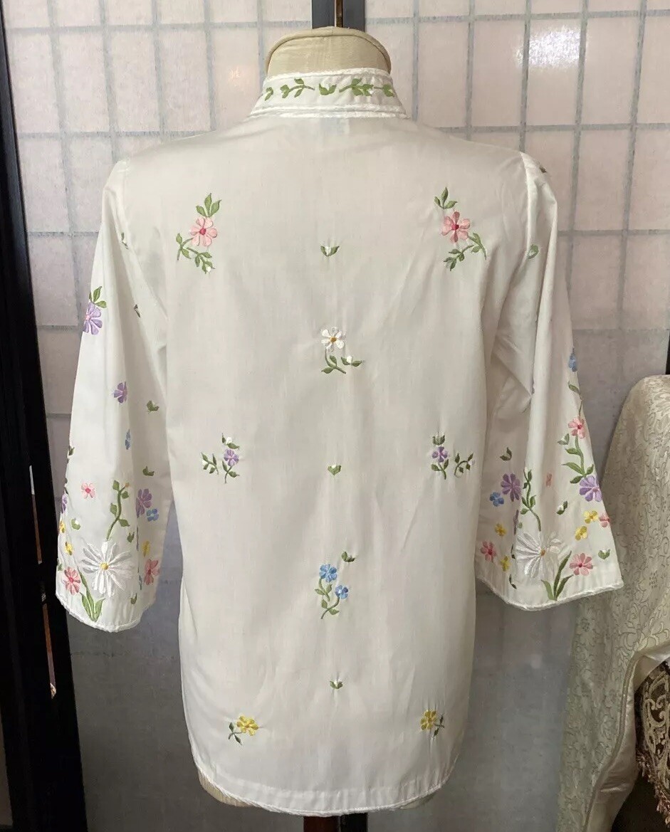 Chuchi Phillipines VTG 50/60s Intricately Embroid’d Floral Blouse Wom Estim S/M