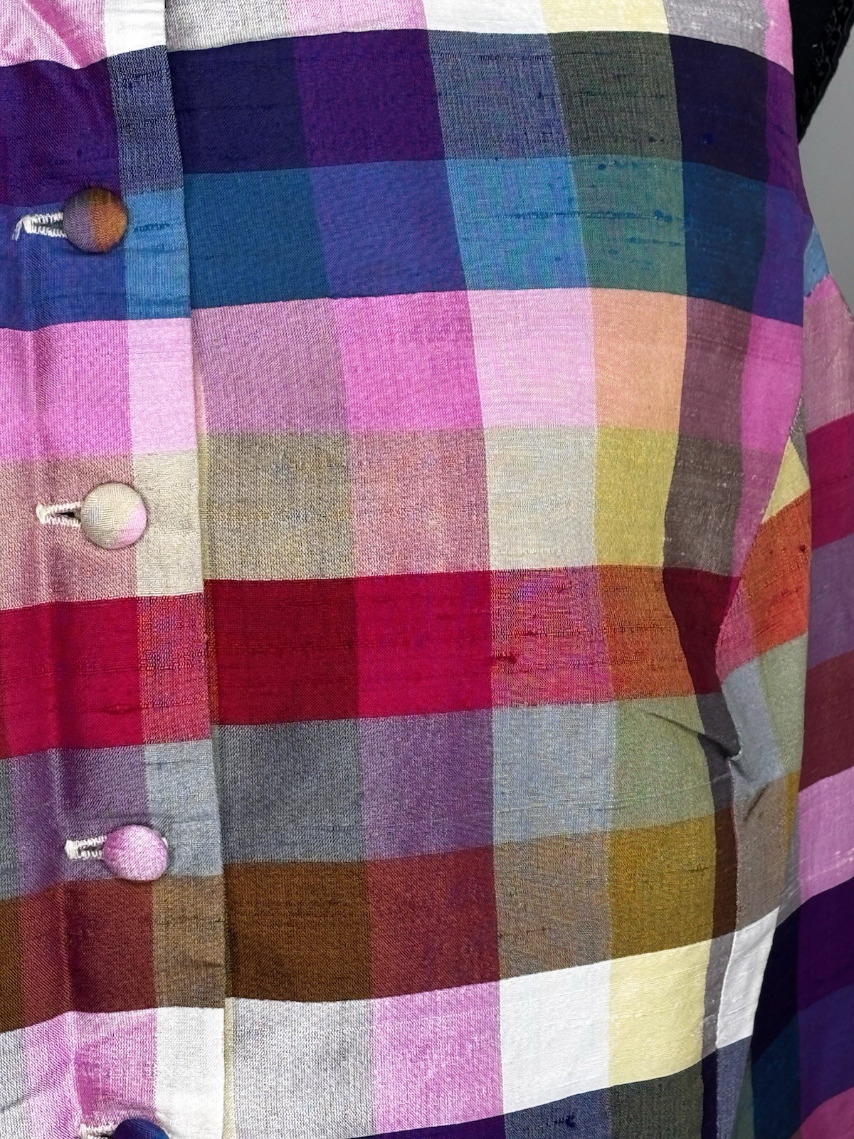 Vintage Limited America Women’s Plaid Silk Button Up Vest Size Large