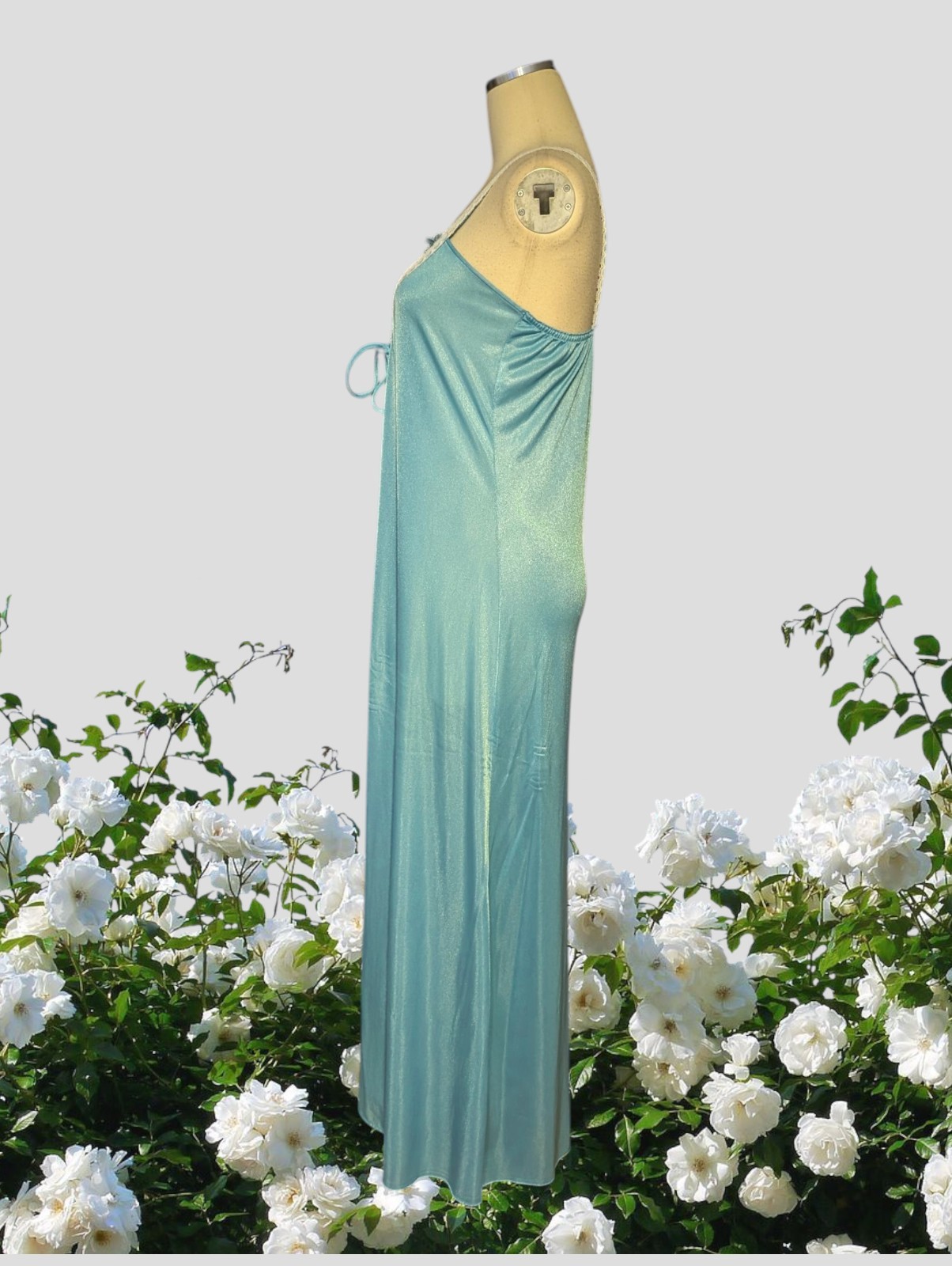 UNDERCOVER WEAR Turquoise White Lace Trim Sexy Maxi Nightgown Women’s Small VTG
