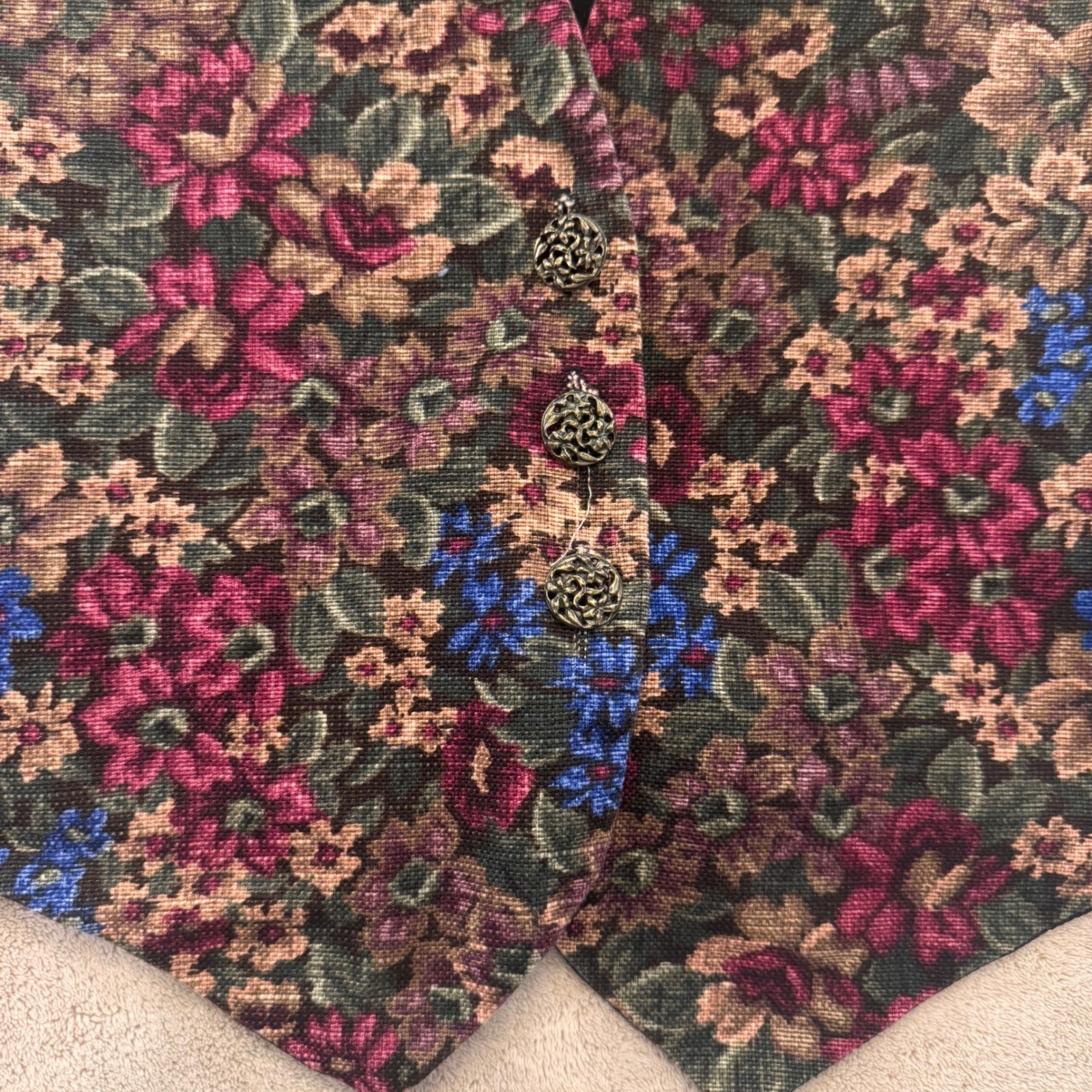 Vintage Floral Tapestry Vest Boho Cottagecore Whimsygoth Retro Artsy Sz M/L