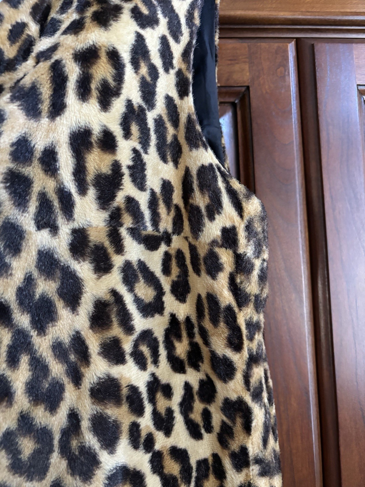 Vintage 1950s Leopard Print Blouse Vest Pockets Rockabilly Faux Fur Animal Print