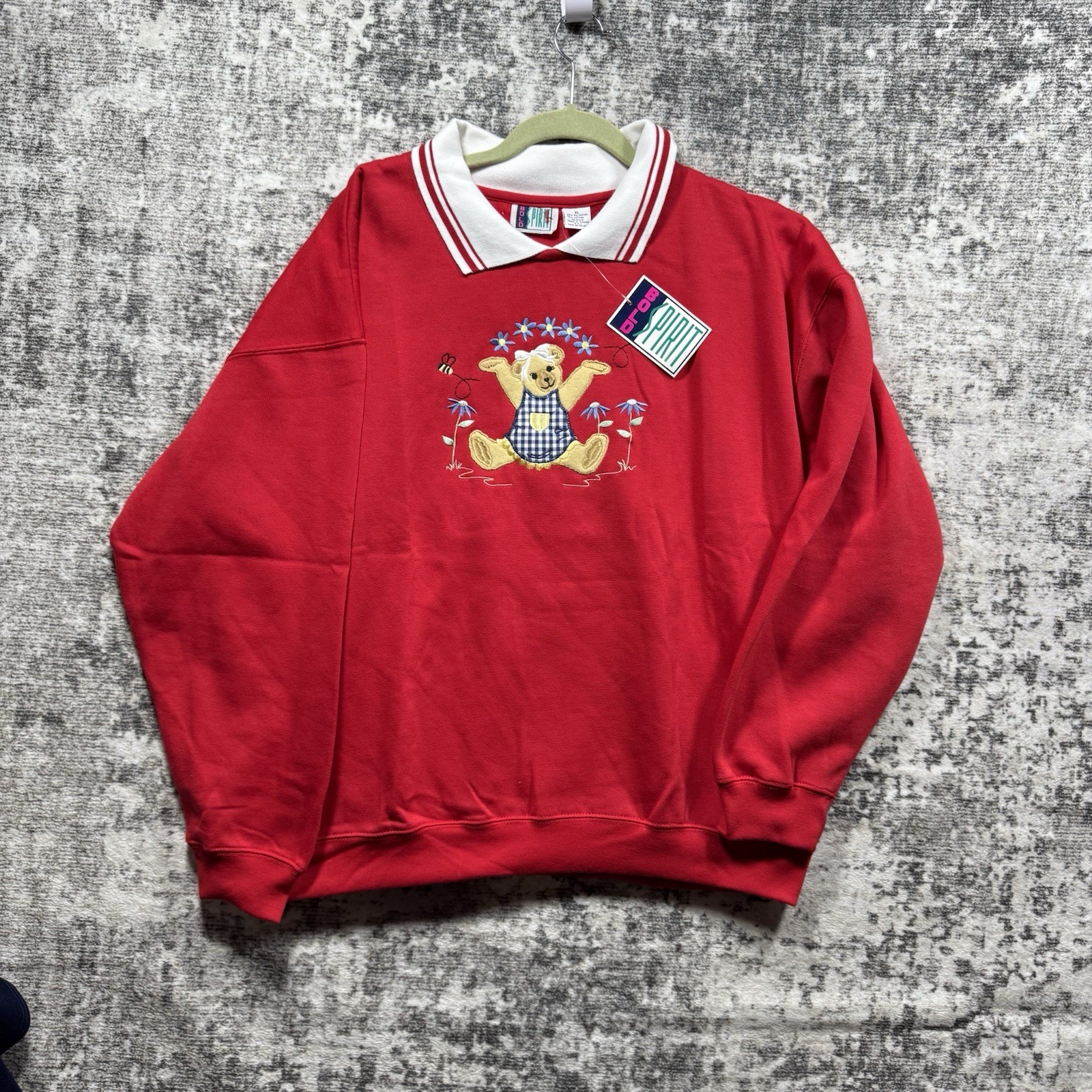 VTG Bolo Spirit Women’s XL Red collared Embroidered Teddy Bear Sweatshirt