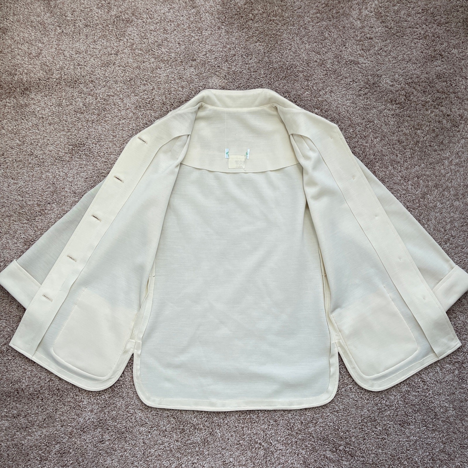 VTG 70’s Cream Blazer Jacket & High Waist Wide Leg Pants Suit Set Retro Size XS