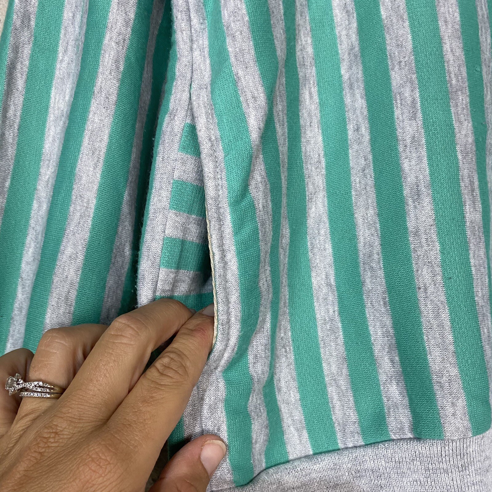 Vintage 80s dolfin corp blue green aqua gray striped crewneck sweatshirt med